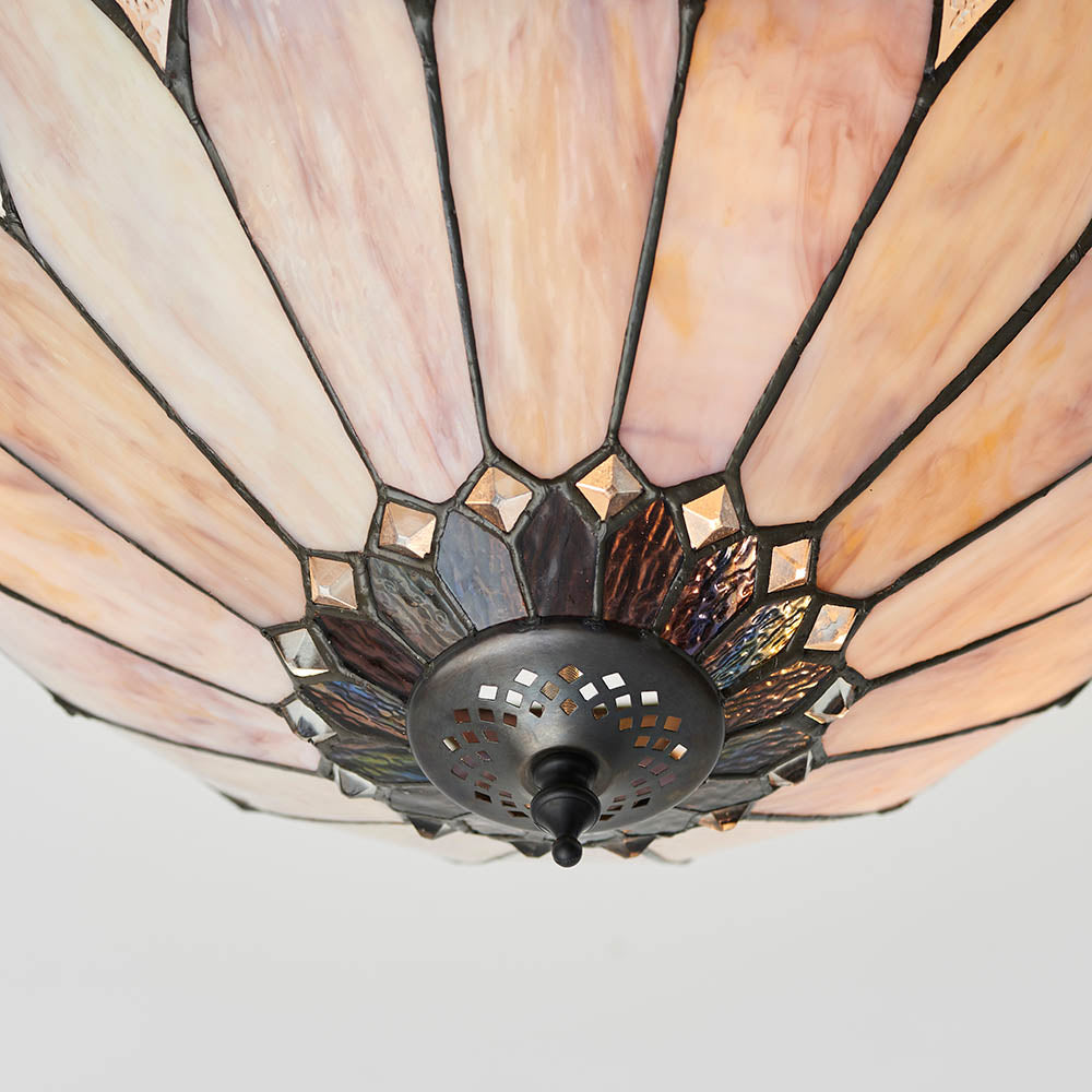 Interiors 1900 Brooklyn Medium 3 Light Semi Flush Pendant -Handcrafted Tiffany Style Glass