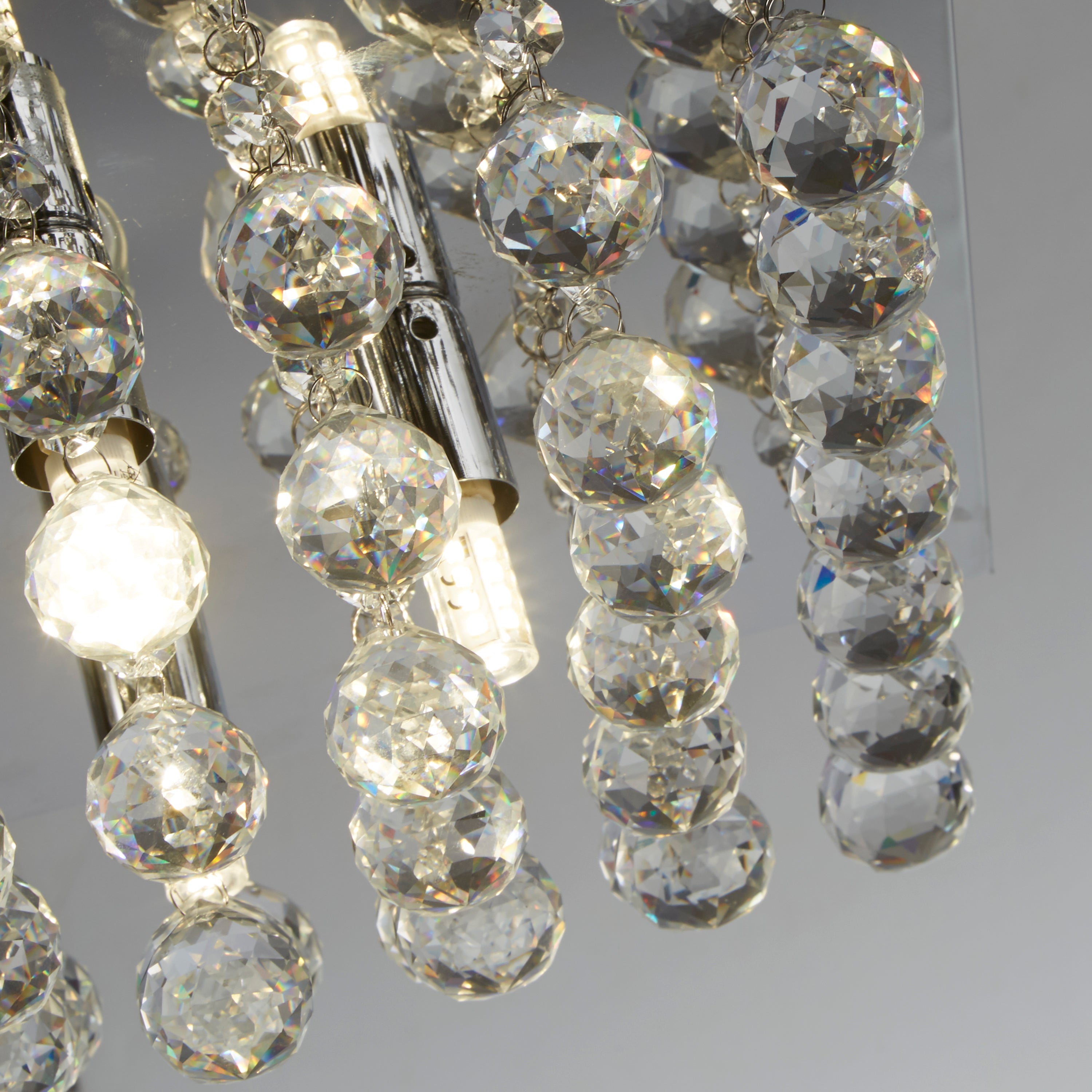 Searchlight Hampstead Chrome 4 Light Square Semi-Flush With Clear Facetted Crystal Balls