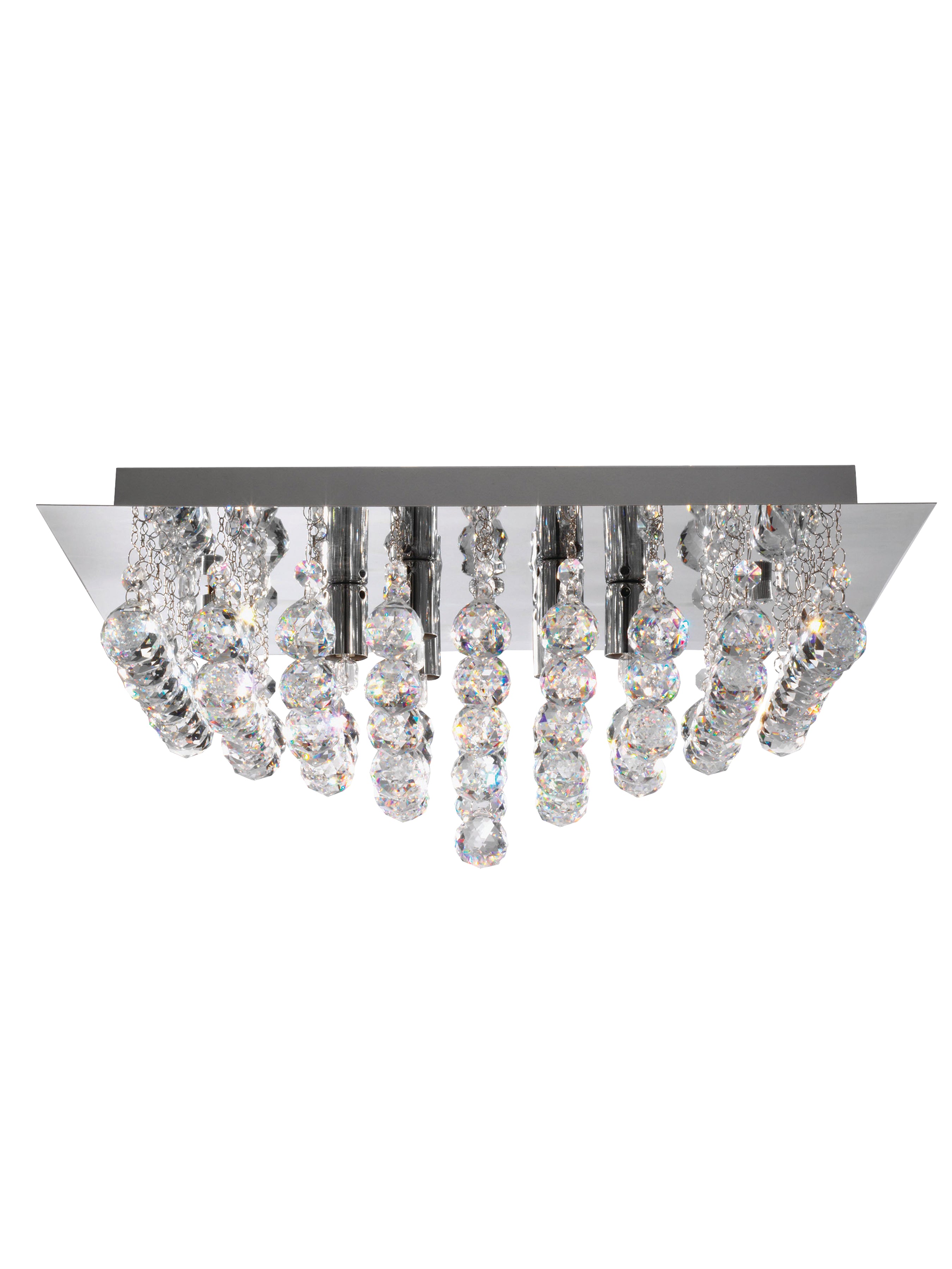 Searchlight Hampstead Chrome 6 Light Square Semi-Flush With Clear Facetted Crystal Balls