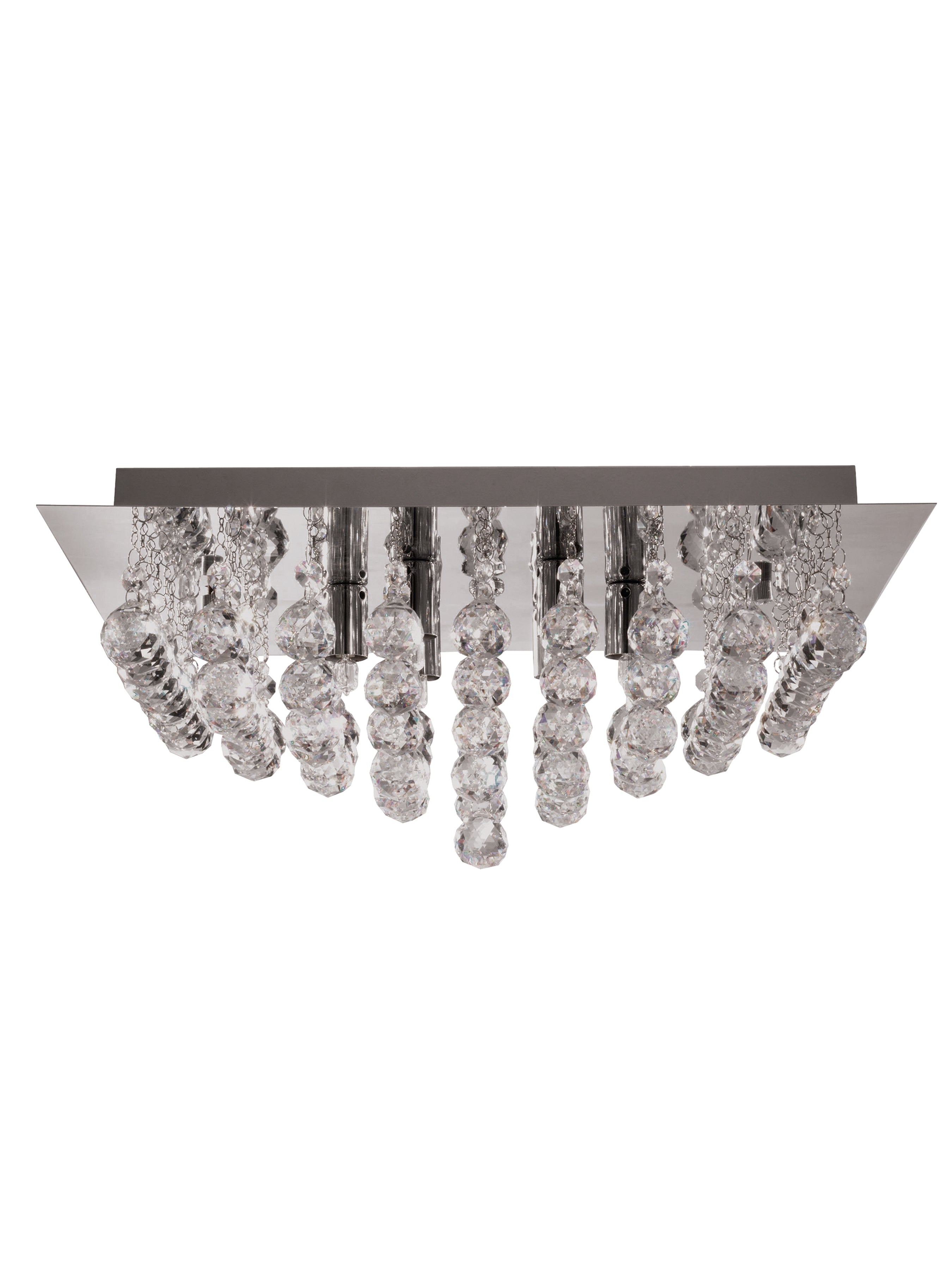 Searchlight Hampstead Chrome 6 Light Square Semi-Flush With Clear Facetted Crystal Balls