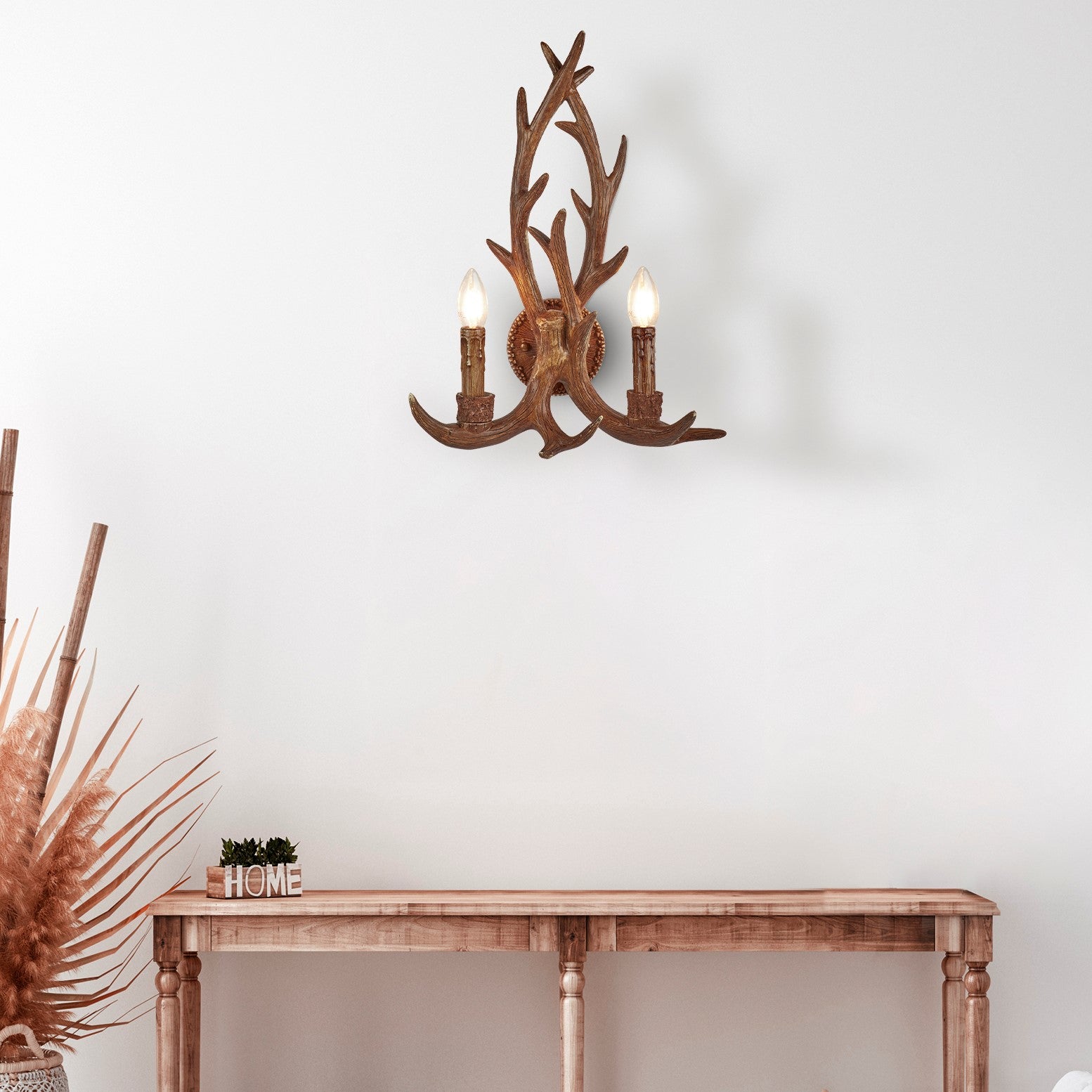 Searchlight Abercromby 2 Light Stag Wall Bracket - Rustic Brown Resin Finish