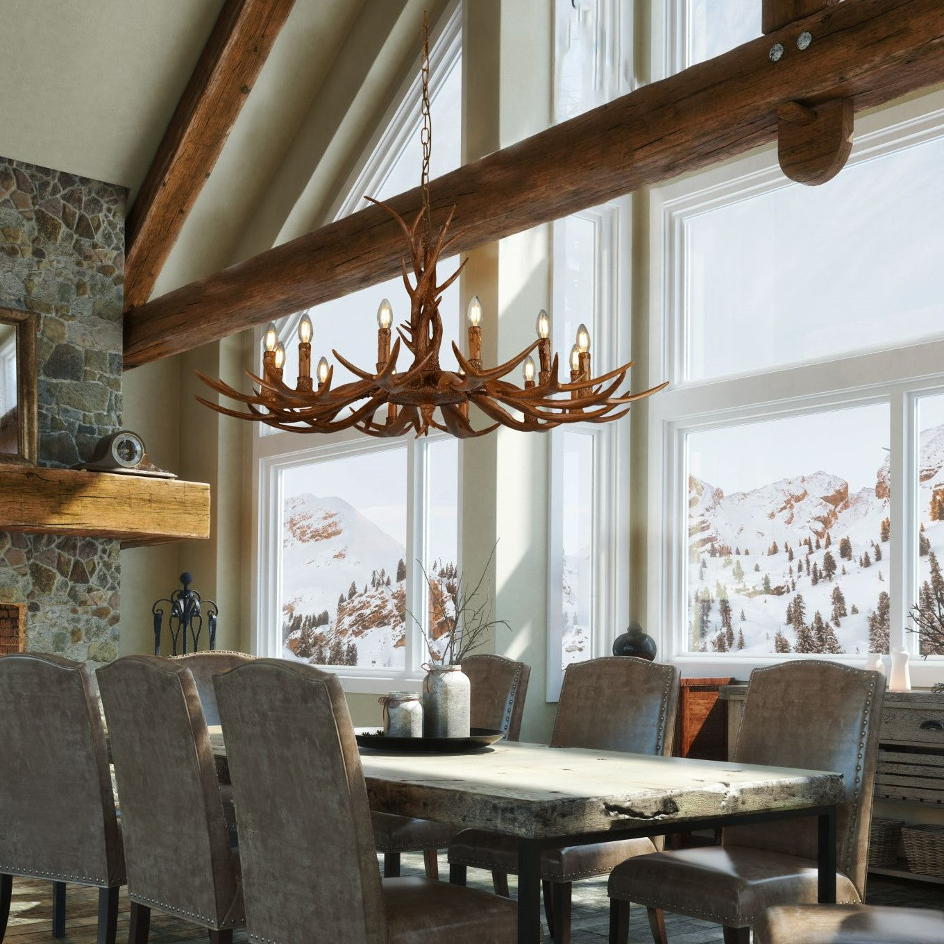 Searchlight Squires 12 Light Pendant - Brown Resin