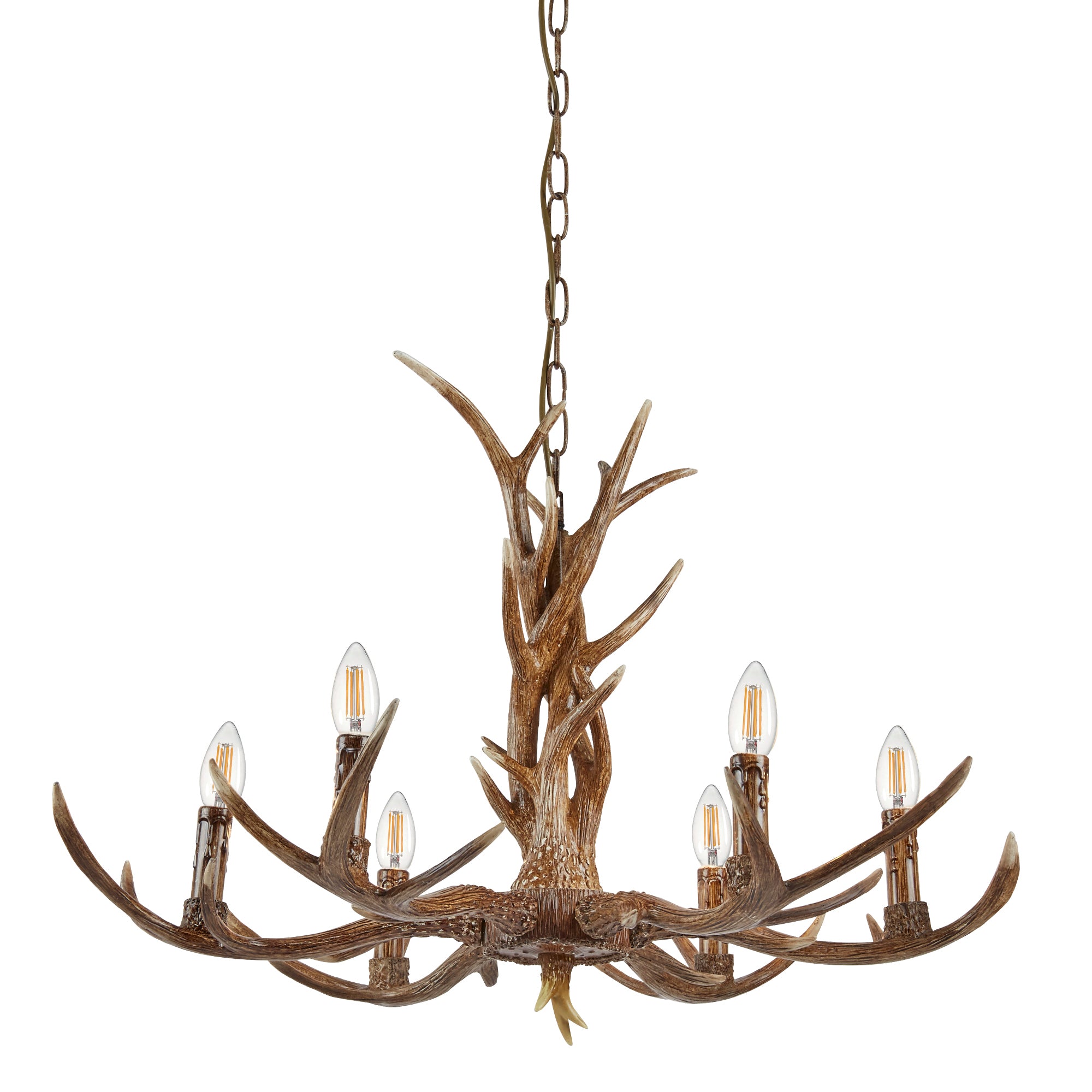 Searchlight Abercromby 6 Light Stag Ceiling Fitting - Rustic Brown Resin Finish