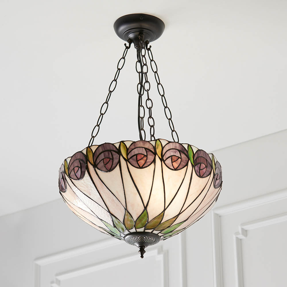 Interiors 1900 Hutchinson Medium Inverted 3 Light Pendant - Handcrafted Tiffany Style Glass