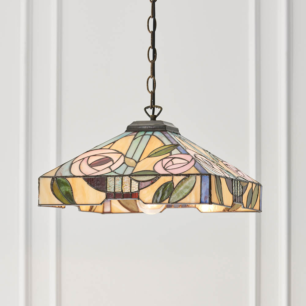 Interiors 1900 Willow Medium Pendant - Handcrafted Tiffany Style Glass