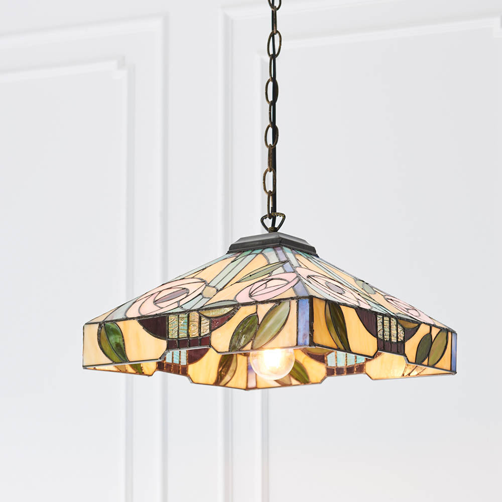 Interiors 1900 Willow Medium Pendant - Handcrafted Tiffany Style Glass