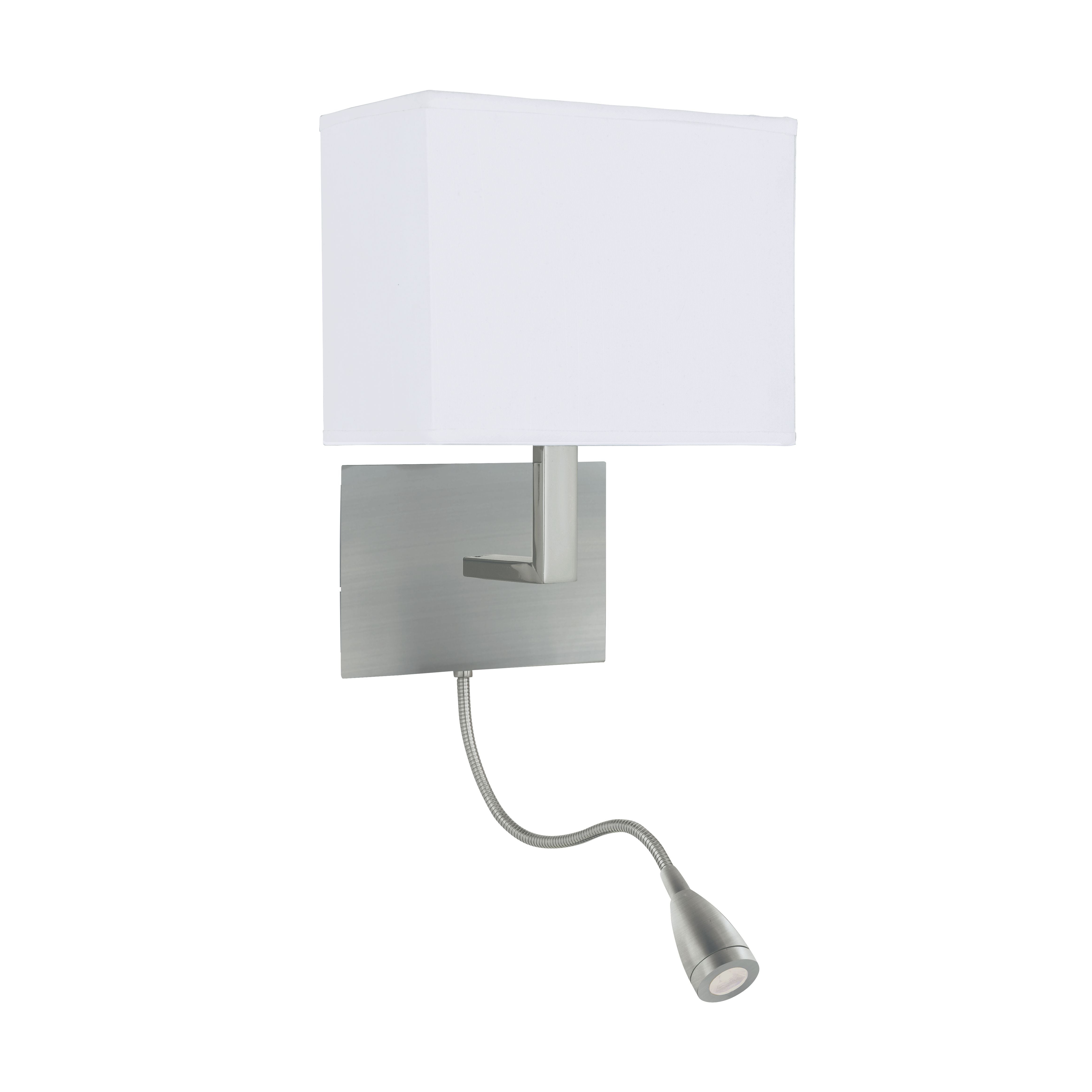 Searchlight Oakes Satin Silver Wall Light White Shade LED Flexi - Arm, Switched