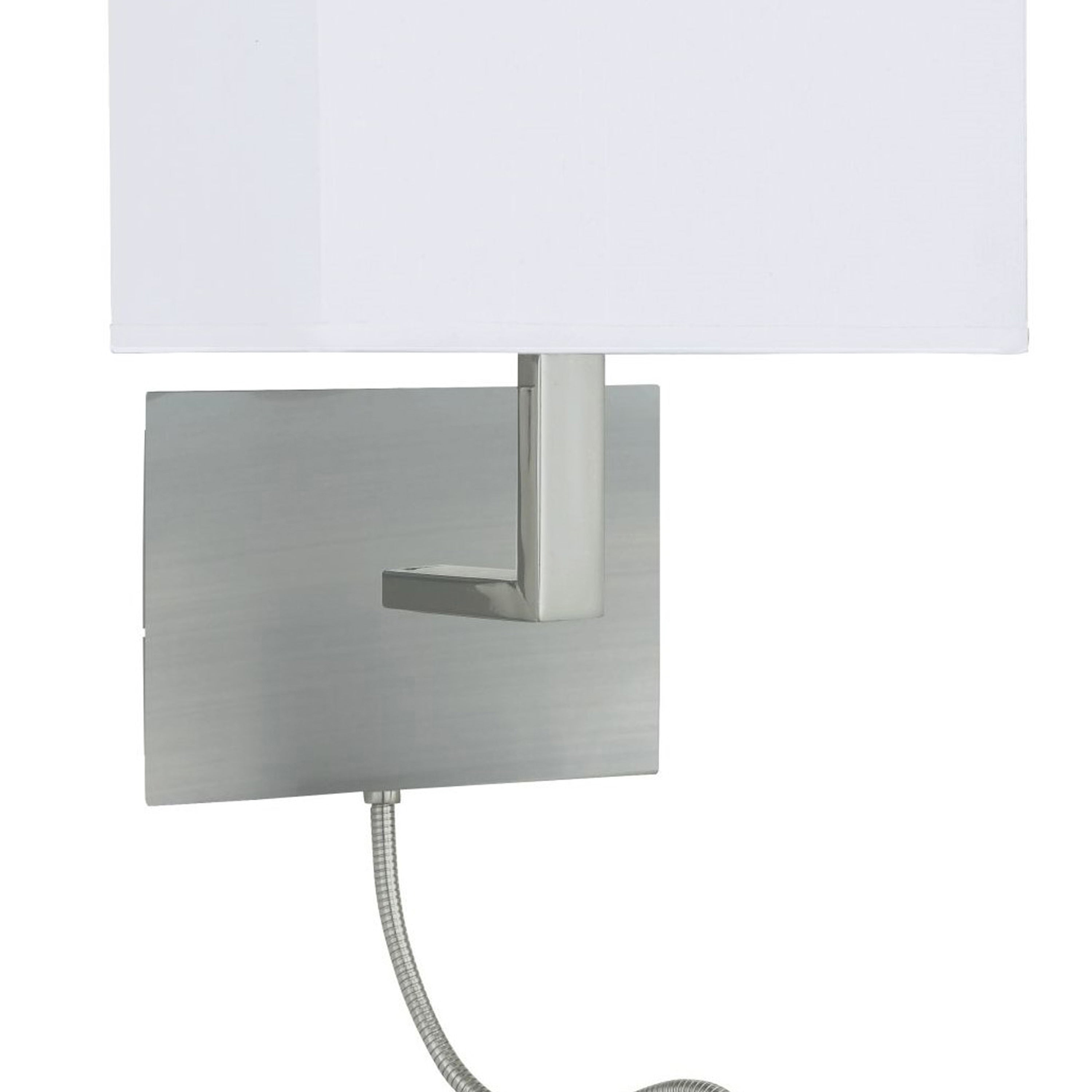 Searchlight Oakes Satin Silver Wall Light White Shade LED Flexi - Arm, Switched