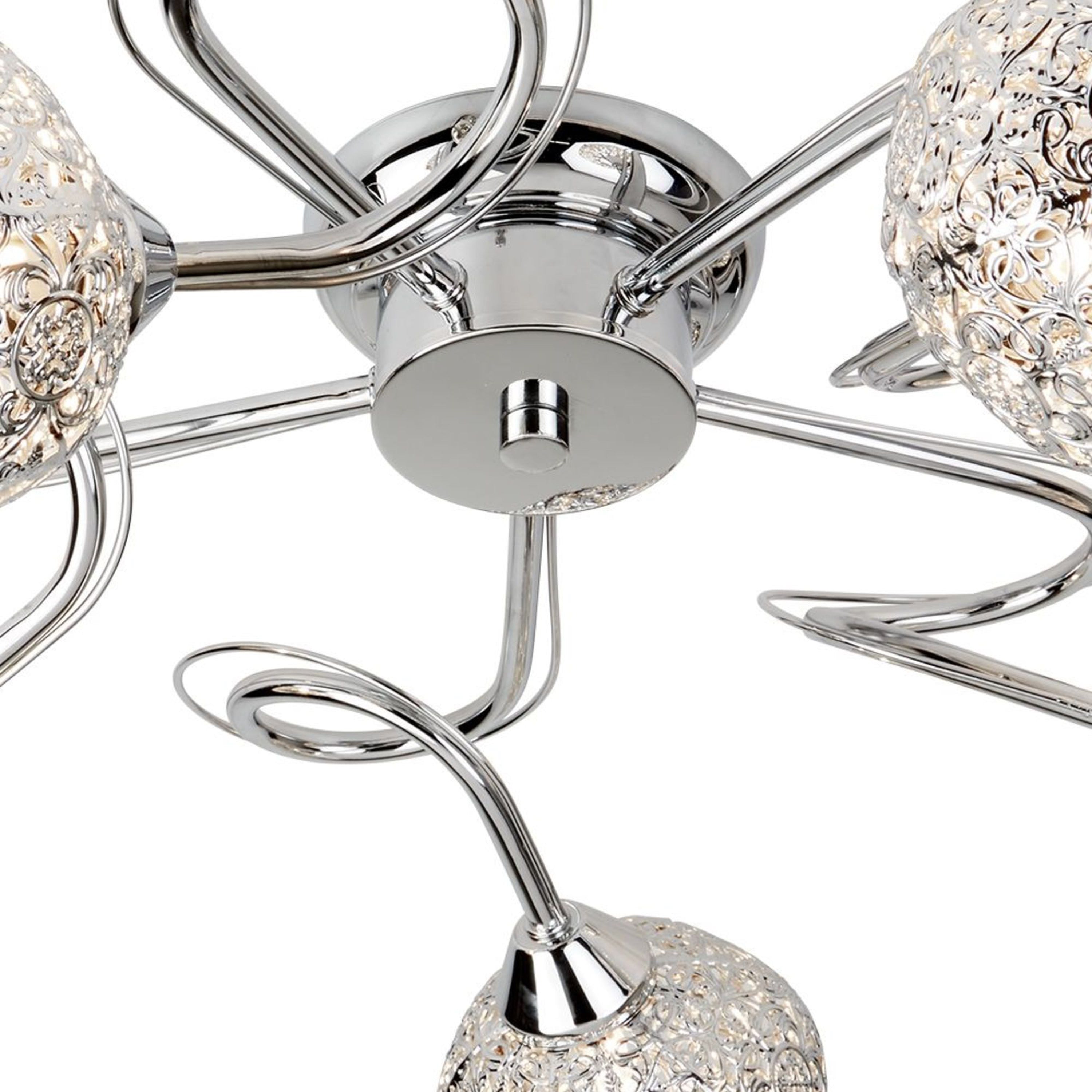 Searchlight Smithdown Chrome, 5 Light Ceiling Flush, Metal Fretwork Pattern Shades