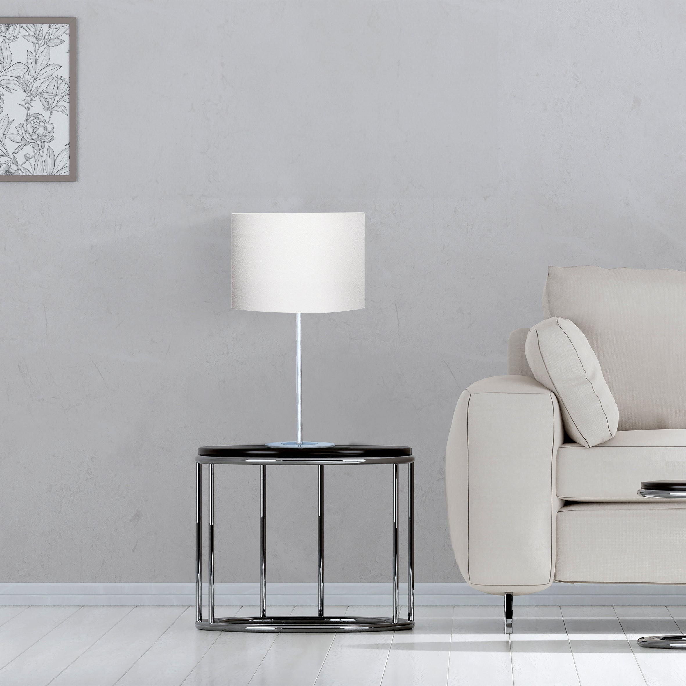 Searchlight Calder Table Lamp - Chrome Base & Fabric Shade