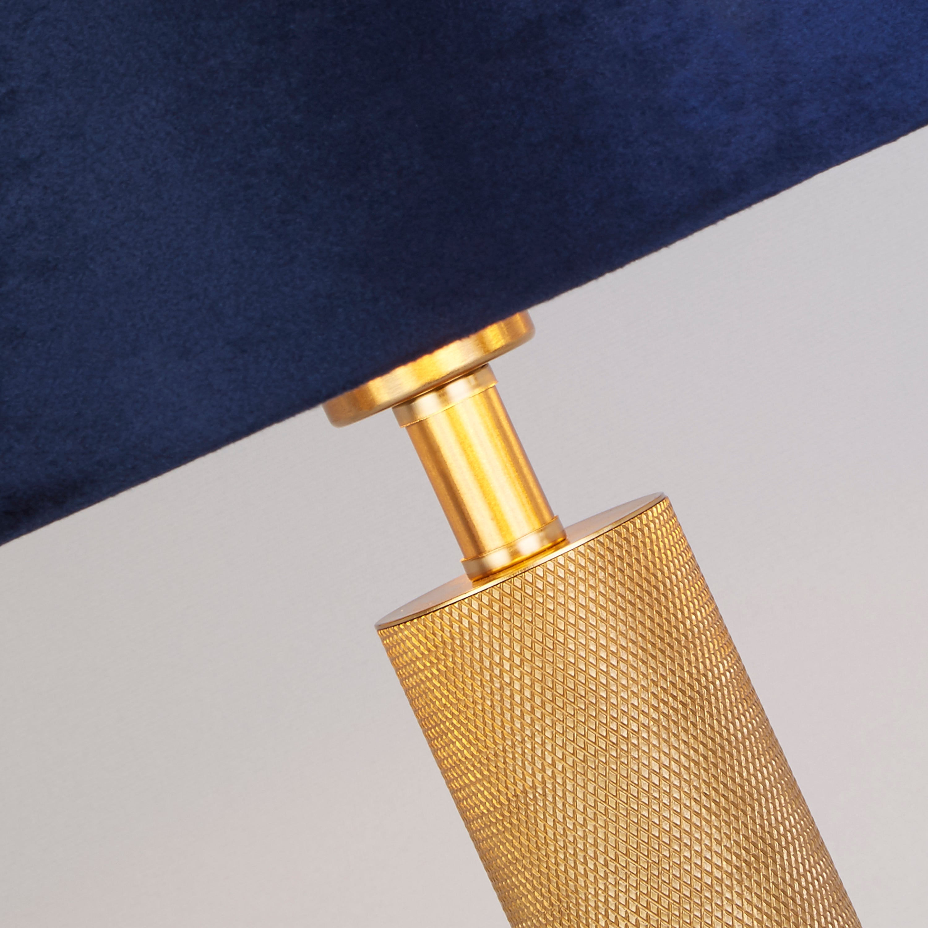 Searchlight Latimer Table Lamp - Knurled Brass & Navy Velvet Shade