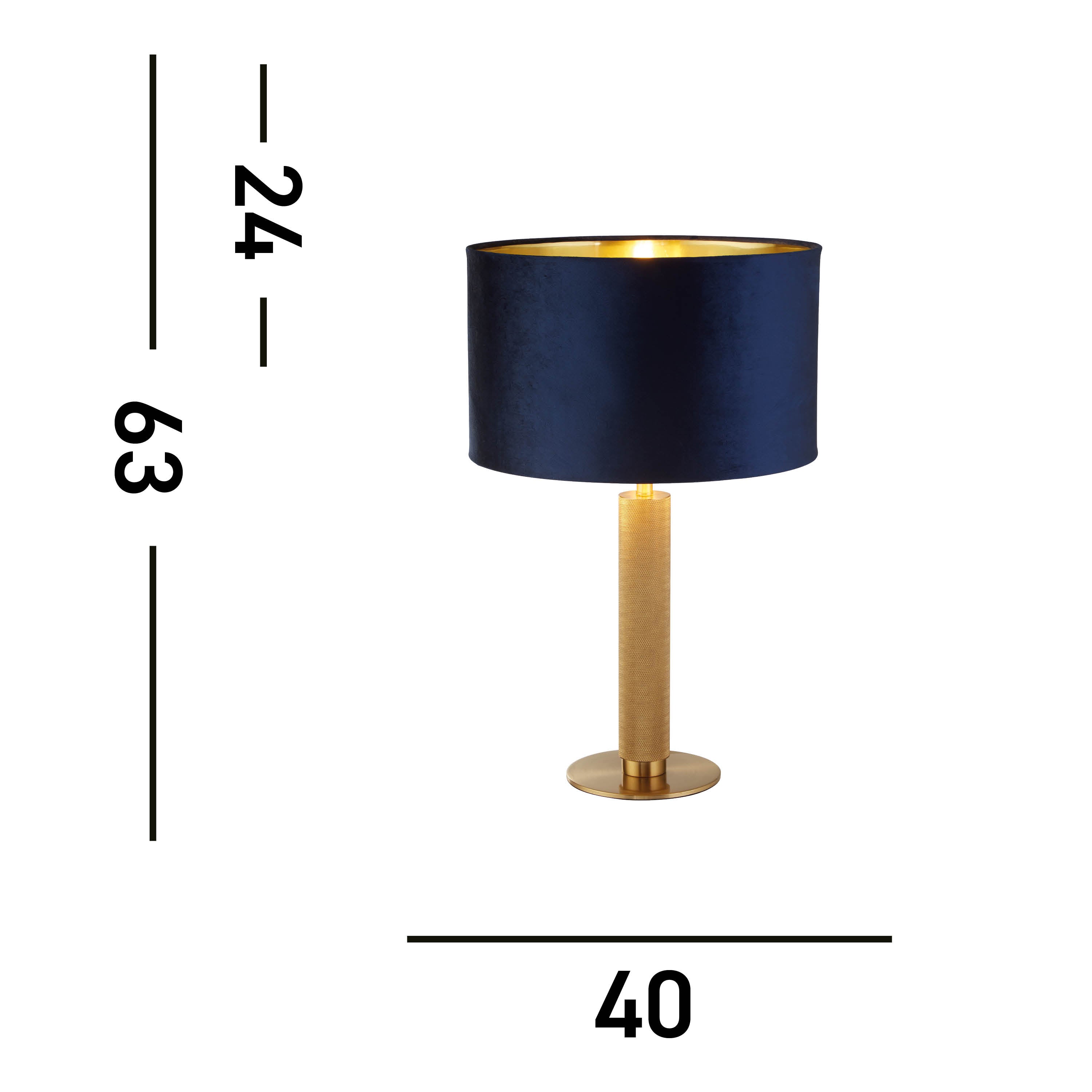 Searchlight Latimer Table Lamp - Knurled Brass & Navy Velvet Shade