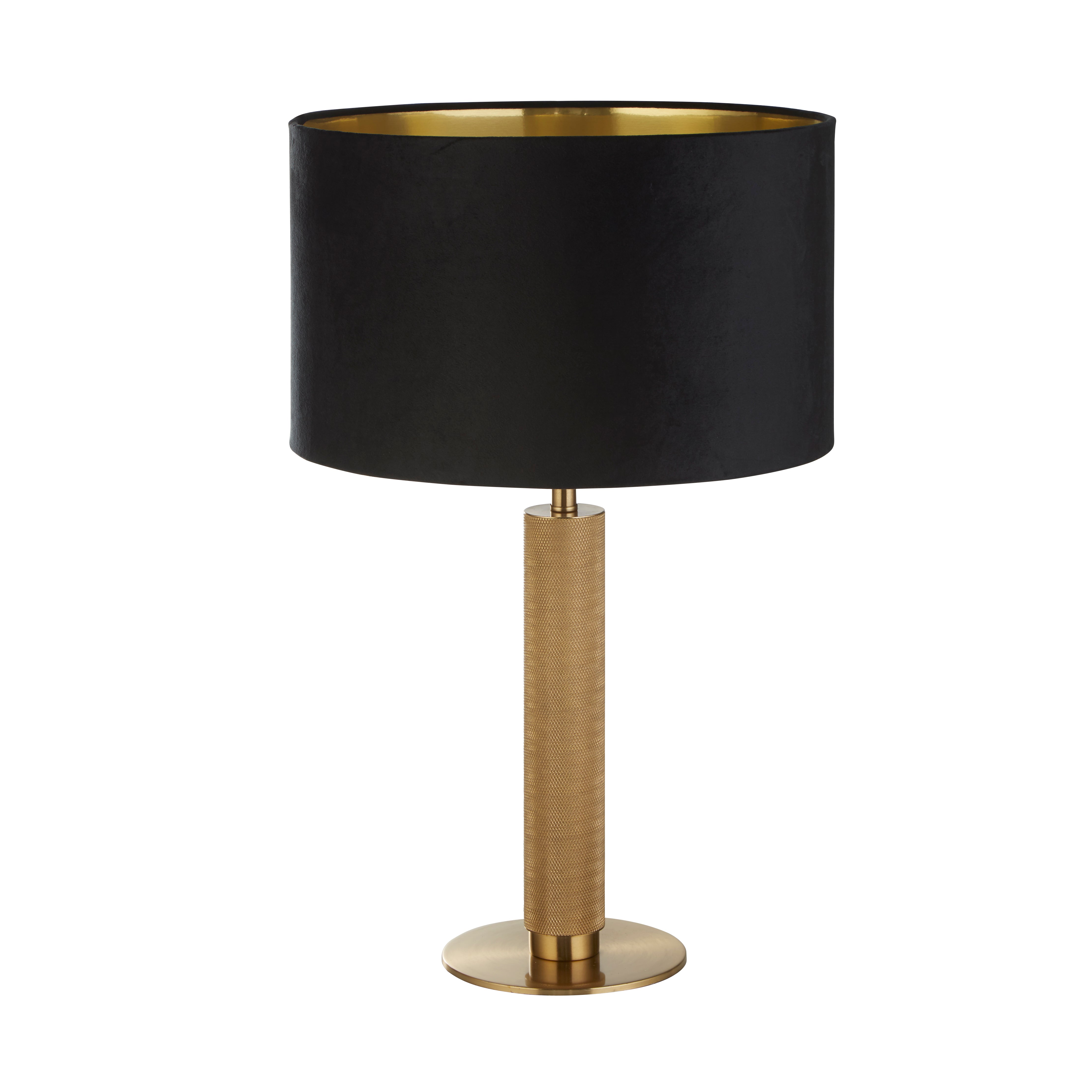 Searchlight Latimer Table Lamp - Knurled Brass & Black Velvet Shade