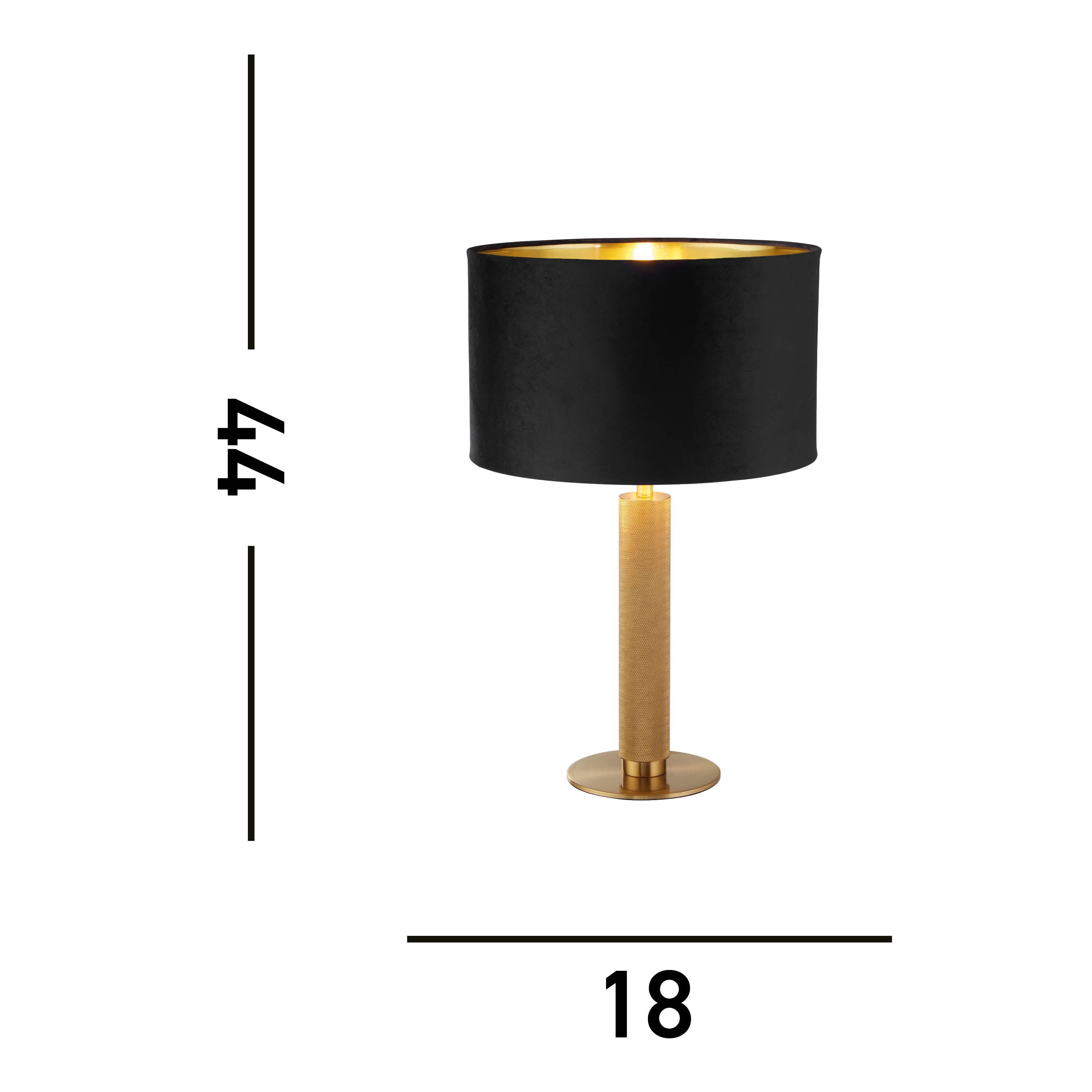 Searchlight Latimer Table Lamp - Knurled Brass & Black Velvet Shade