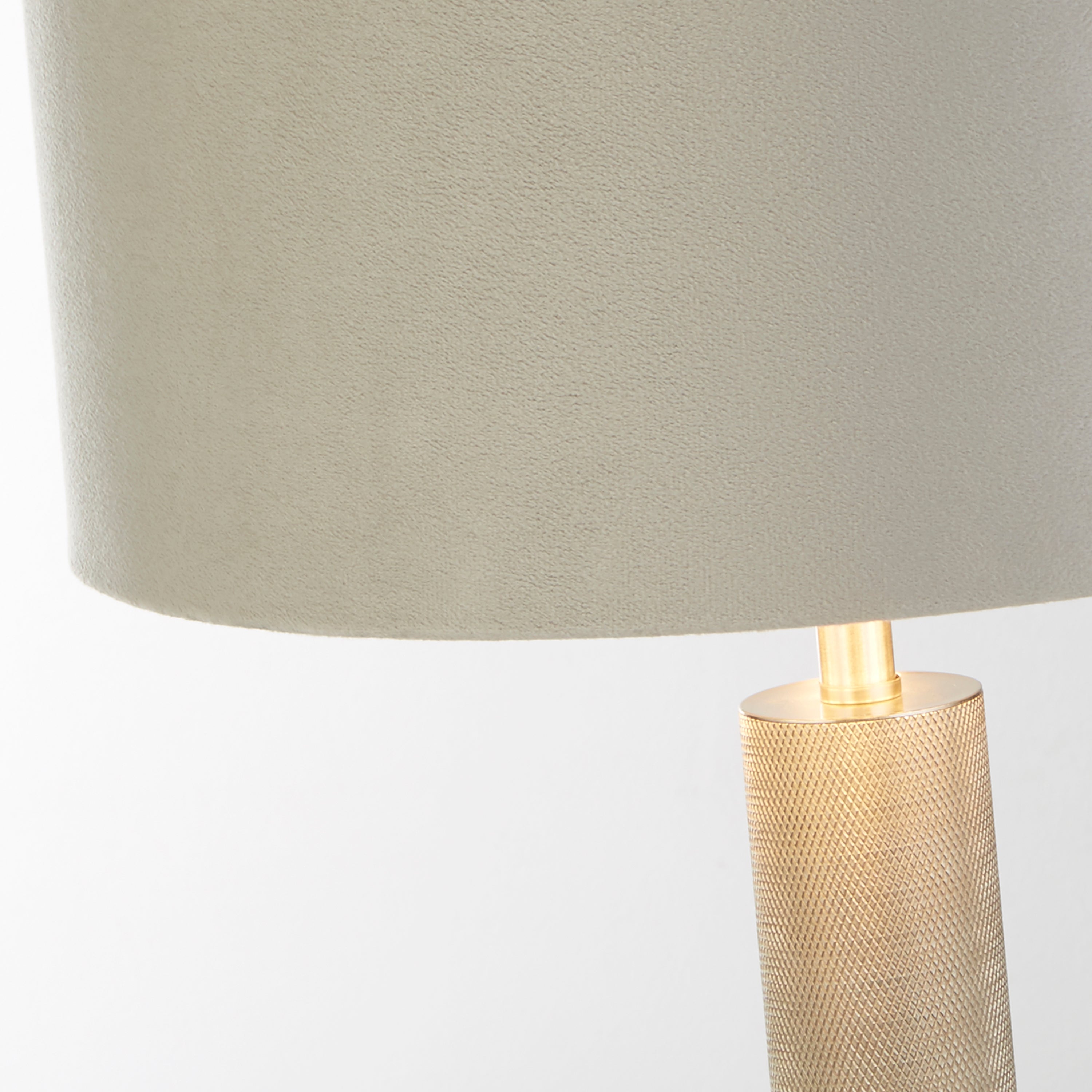Searchlight Latimer Table Lamp - Knurled Satin Silver & Grey Velvet Shade