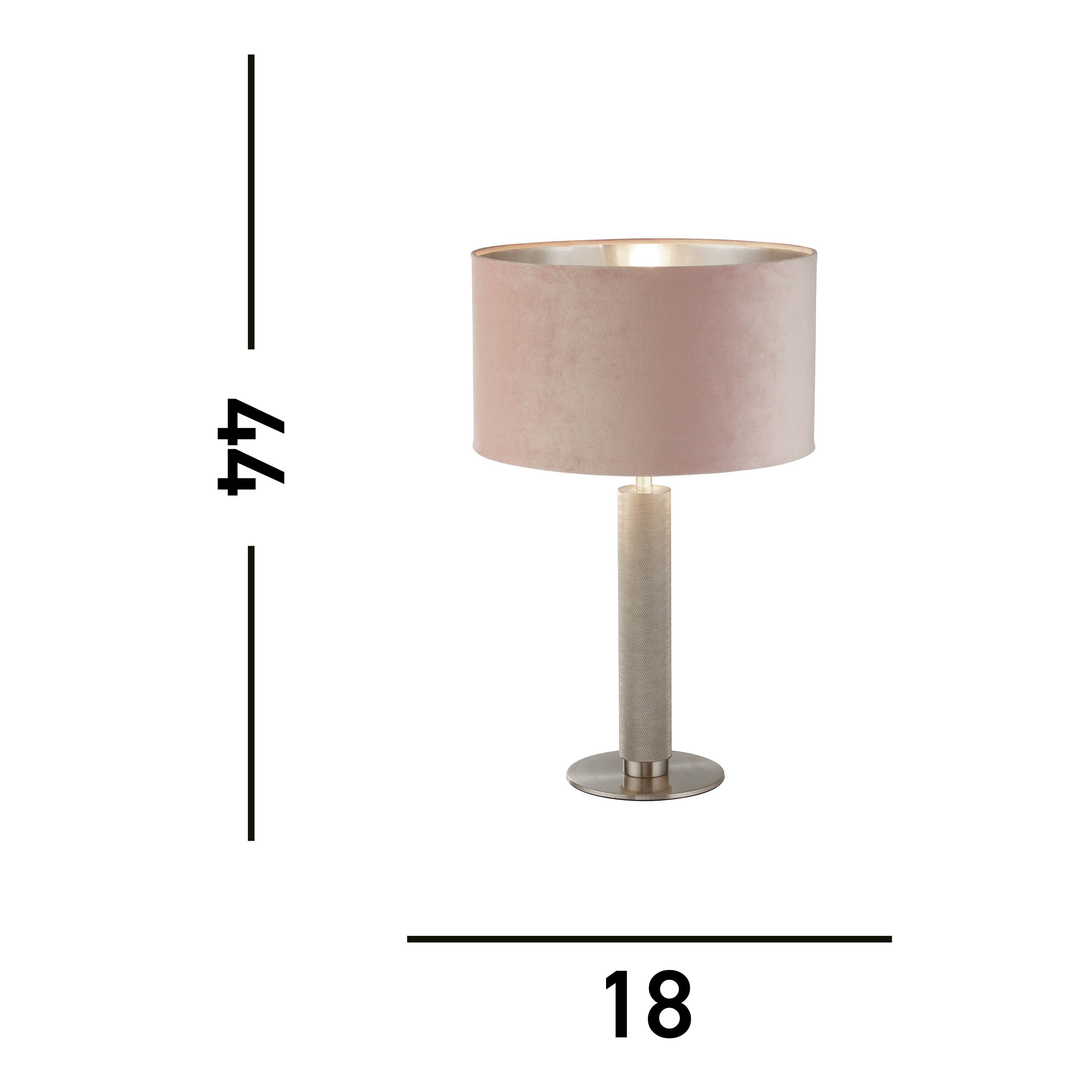 Searchlight Latimer Table Lamp - Knurled Satin Silver & Pink Velvet Shade
