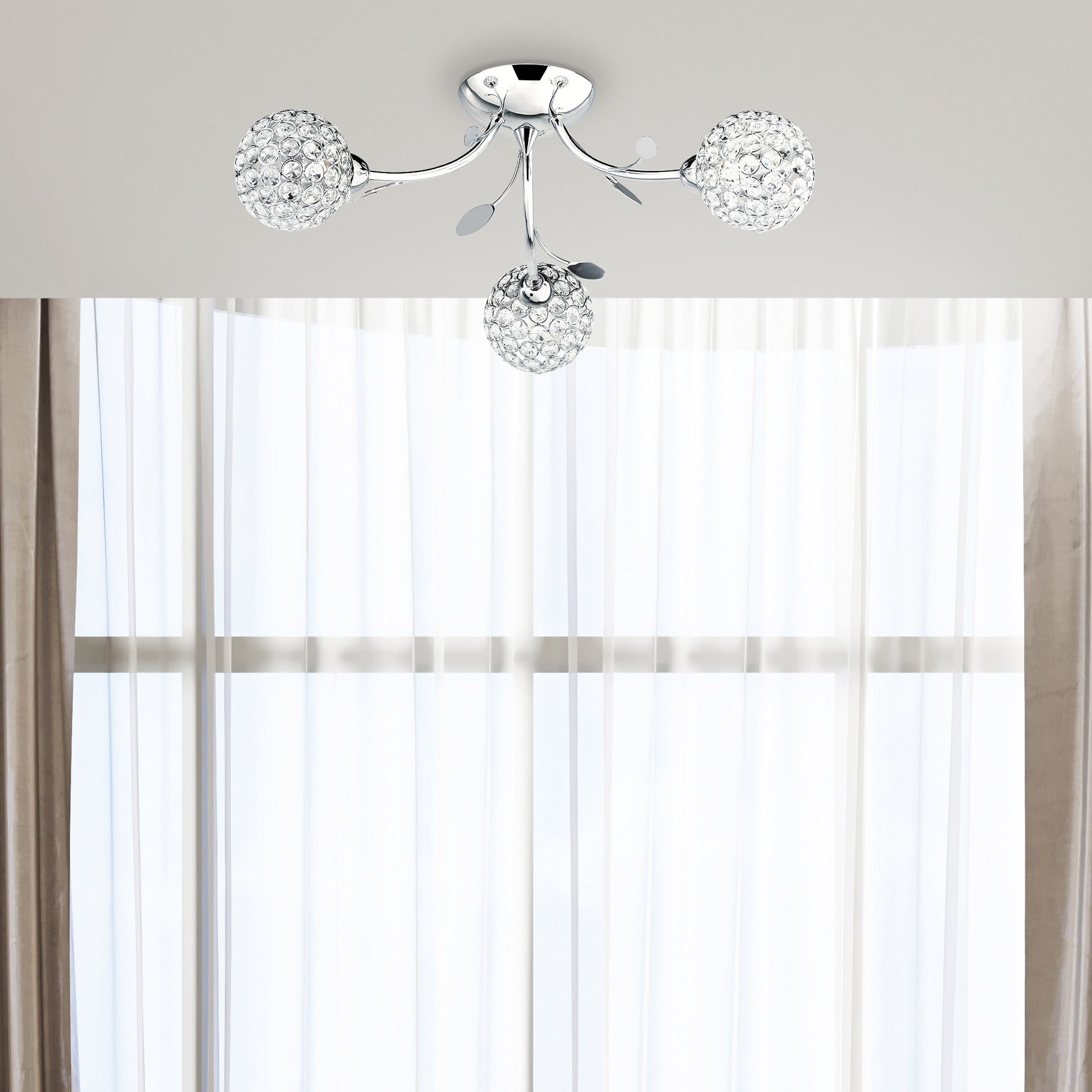 Searchlight Bay II 3 Light Ceiling Semi-Flush - Chrome & Clear Glass Deco Shade