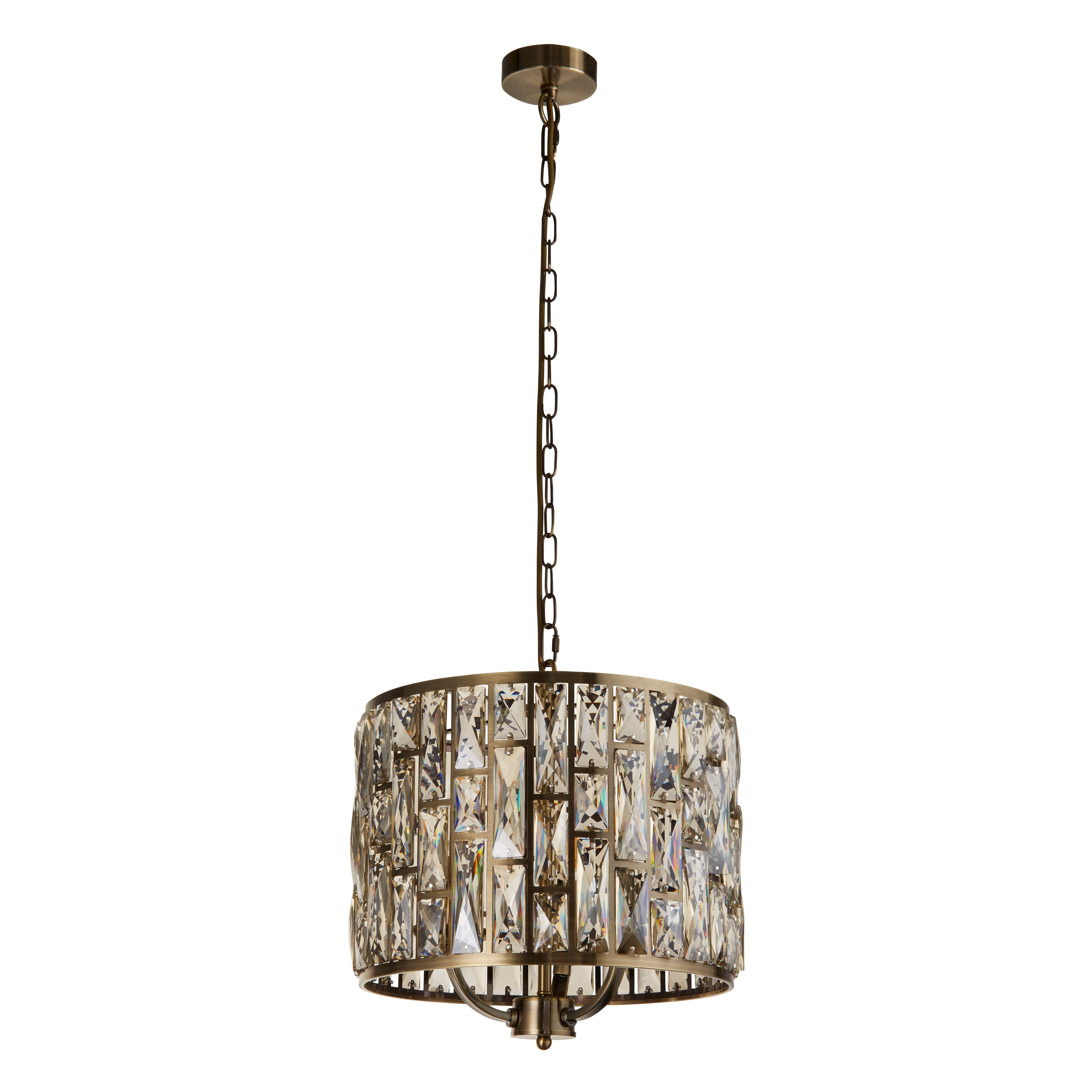 Searchlight Becket 3 Light Pendant - Antique Brass & Champagne Glass