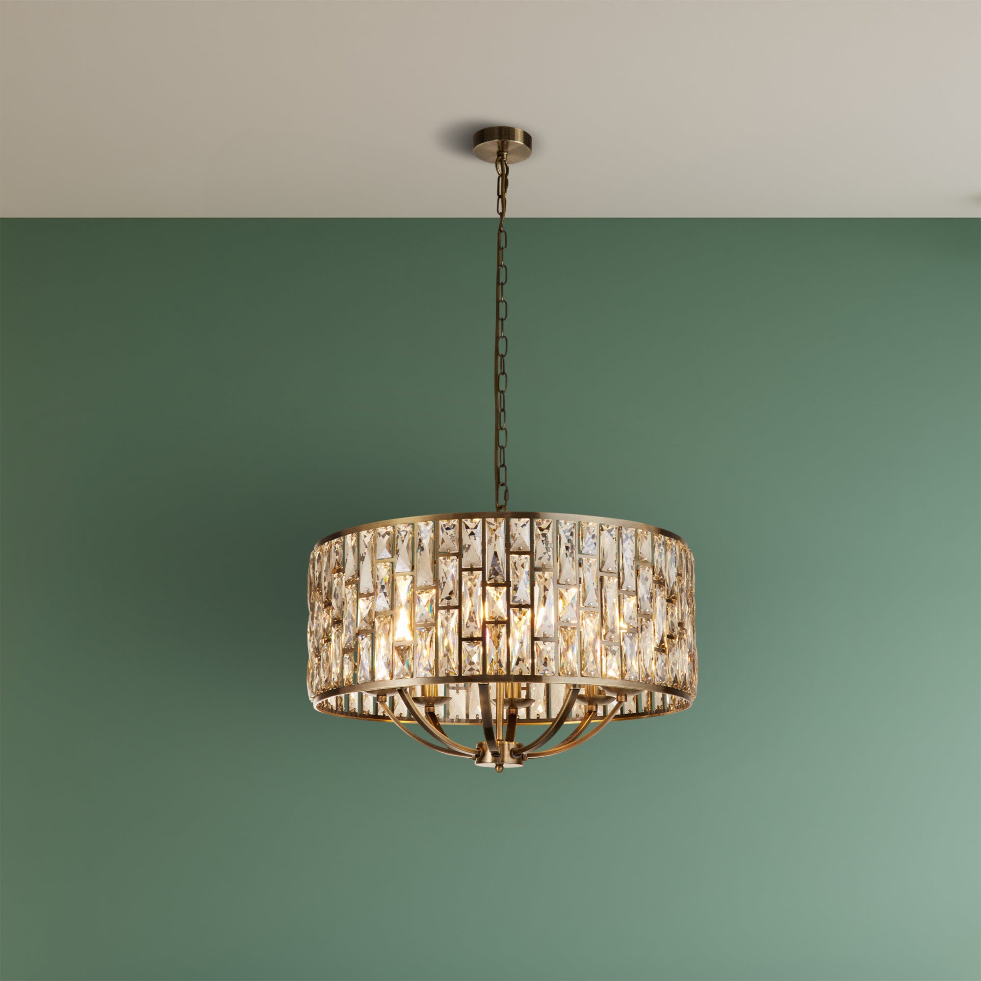 Searchlight Becket 8 Light Pendant - Antique Brass & Champagne Glass
