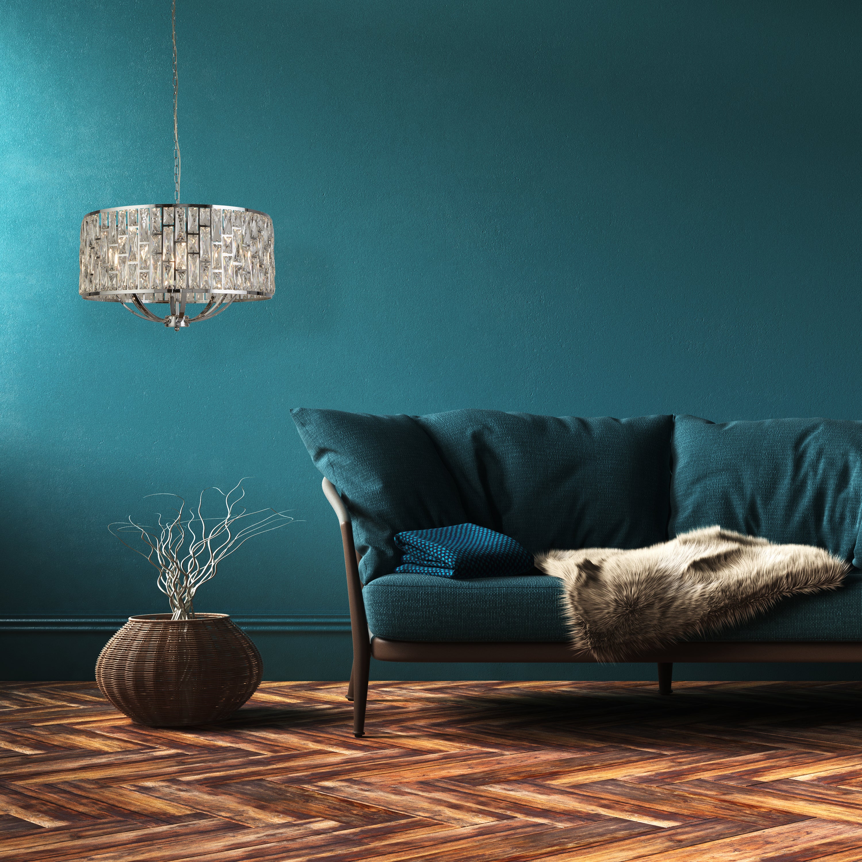 Searchlight Becket 8 Light Ceiling Pendant - Chrome & Crystal Glass