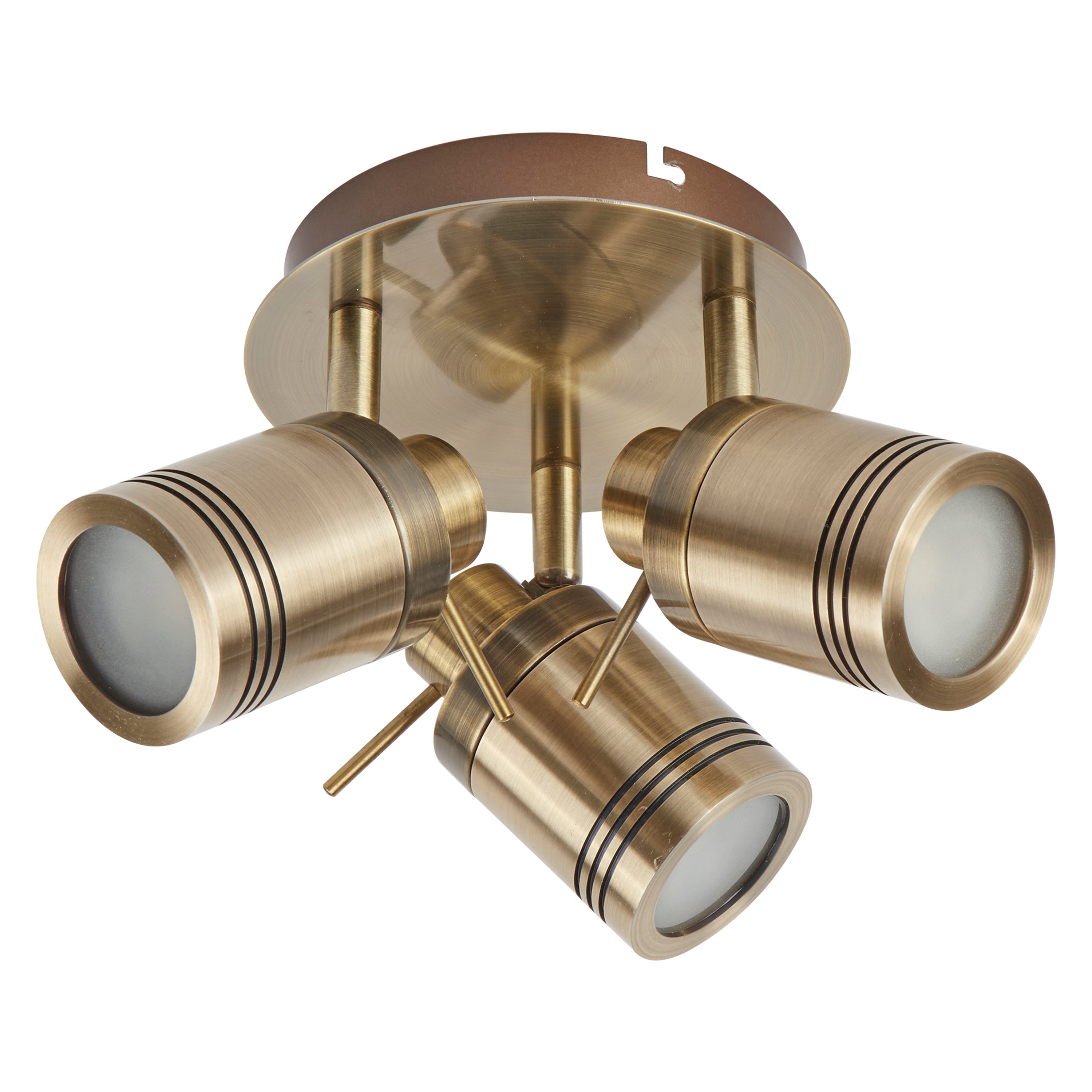 Searchlight Saker 3 Light IP44 Bathroom Spot Plate, Antique Brass