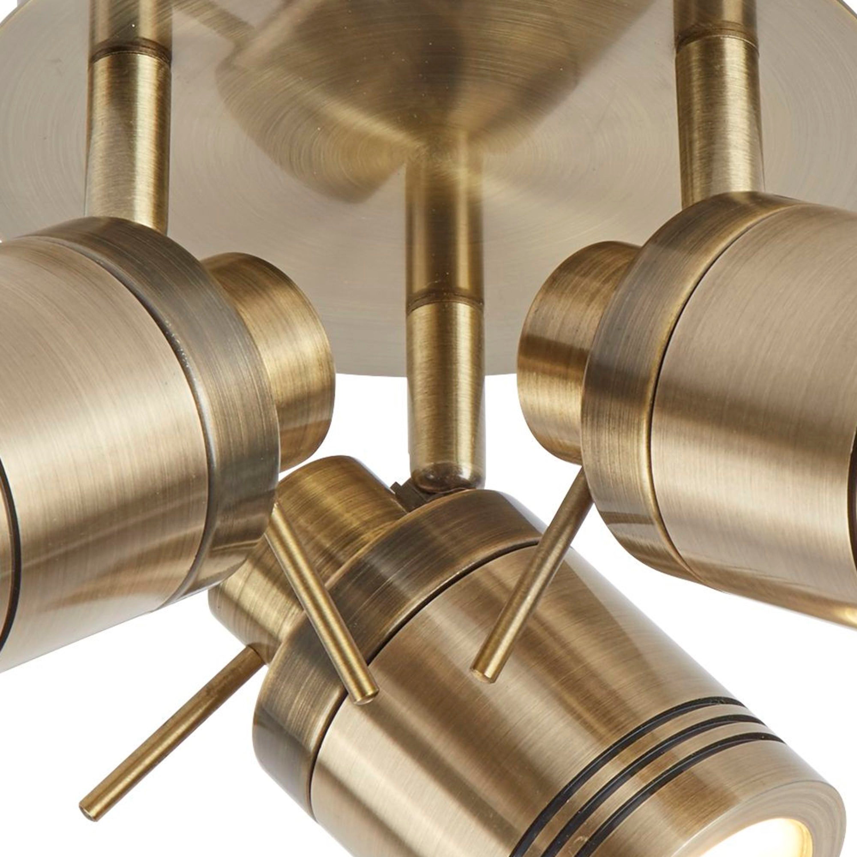 Searchlight Saker 3 Light IP44 Bathroom Spot Plate, Antique Brass