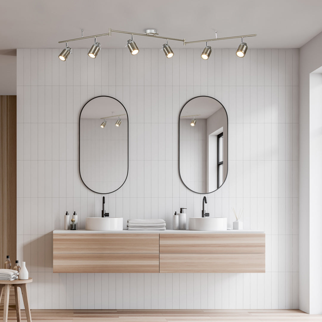 Searchlight Saker 6 Light IP44 Bathroom Spot Split - Bar, Satin Silver