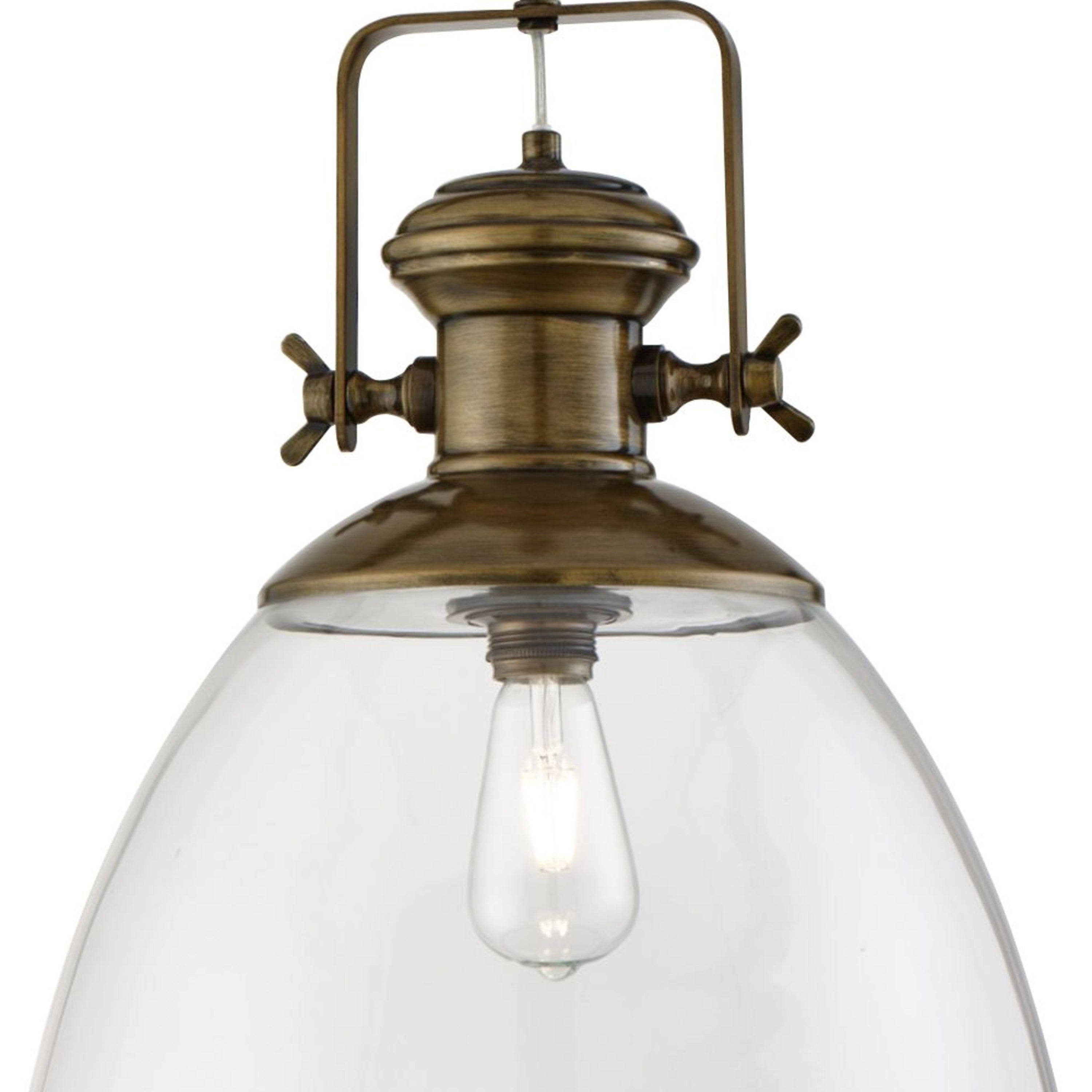 Searchlight Ireton Pendant Large Single, Painted Antique Brass, Clear Glass