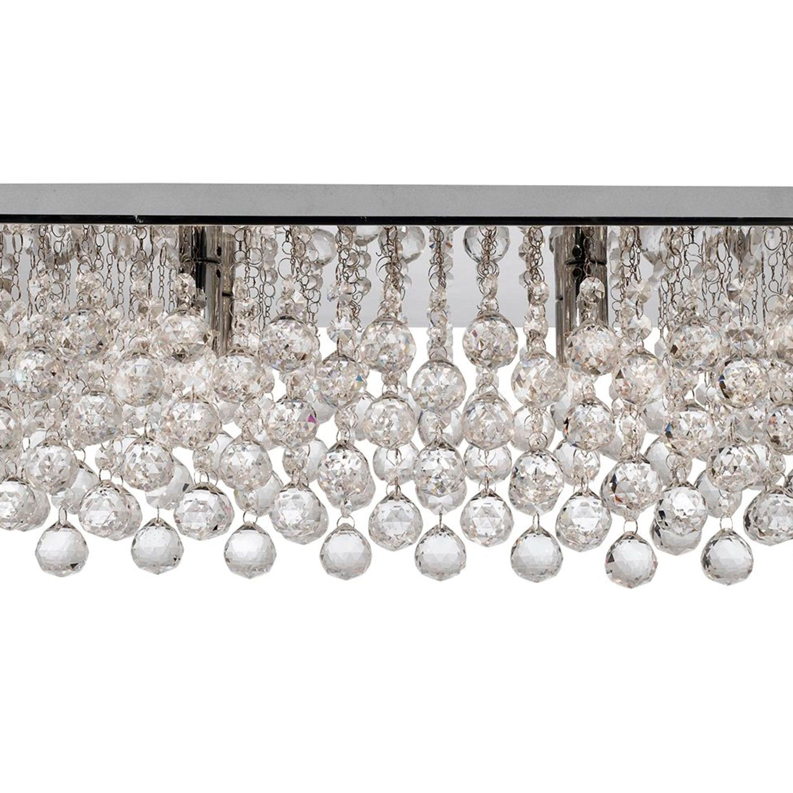 Searchlight Hampstead Chrome 8 Light Rectangular Semi-Flush With Clear Sparkling Crystal Balls