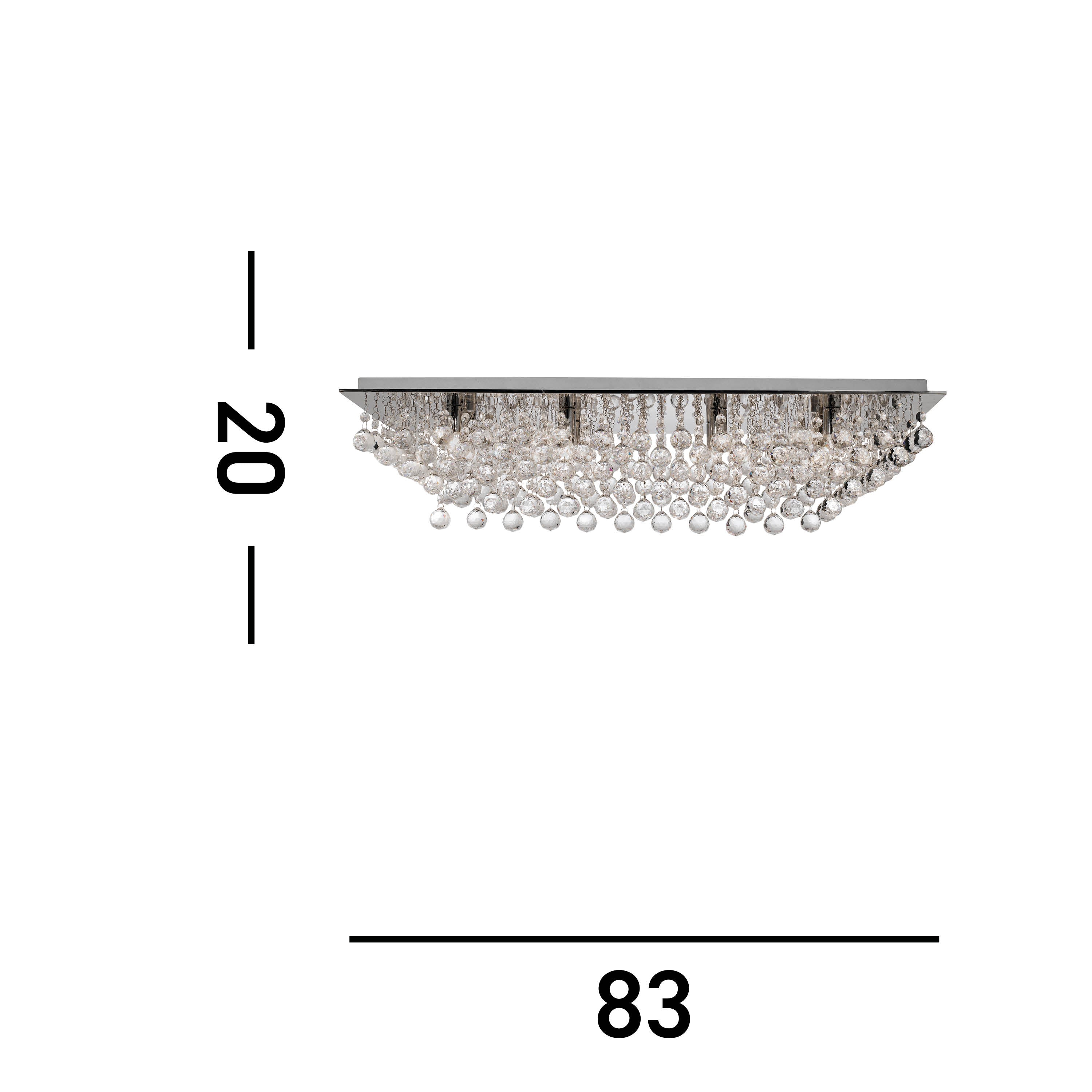Searchlight Hampstead Chrome 8 Light Rectangular Semi-Flush With Clear Sparkling Crystal Balls