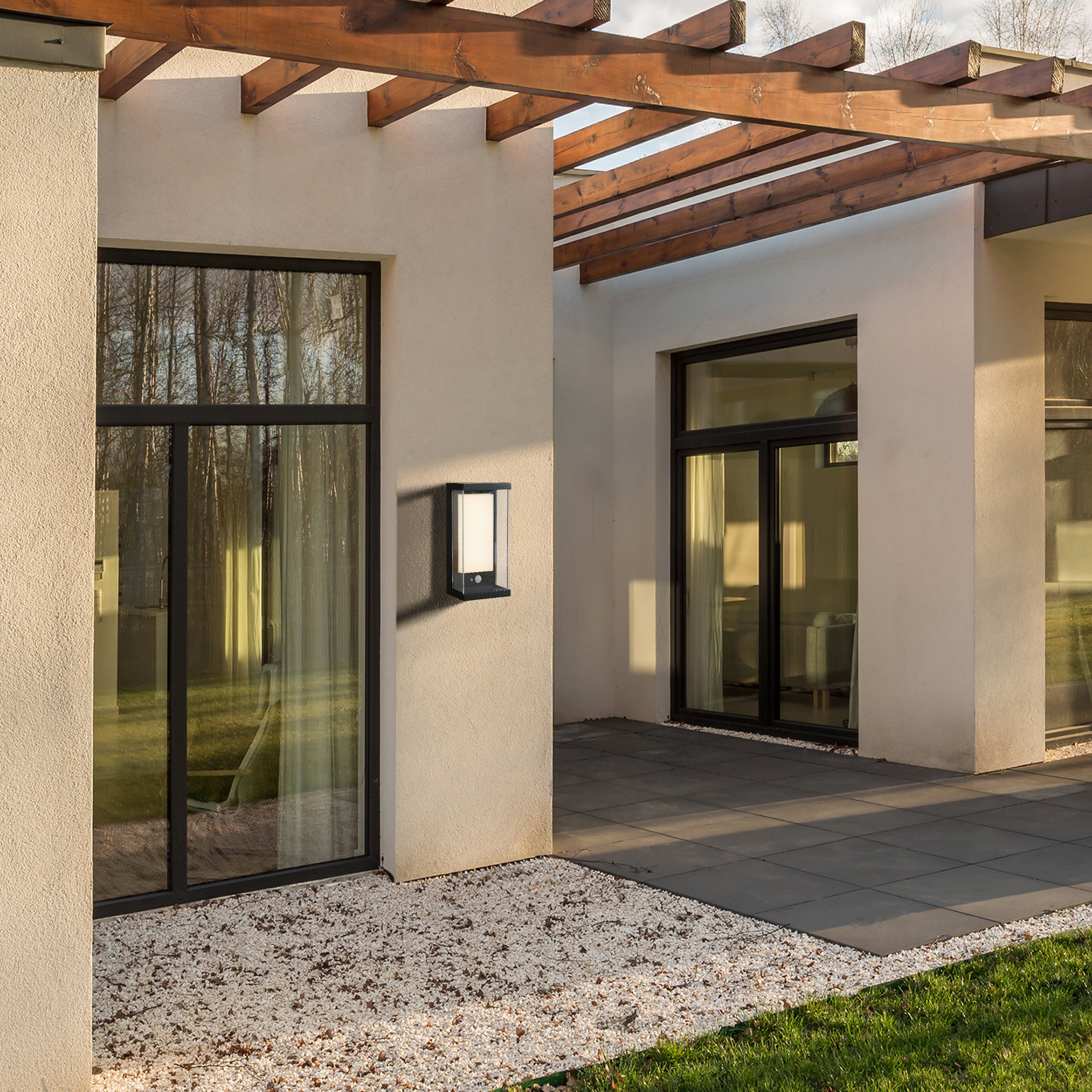 Searchlight Argyle Solar Outdoor Wall Light with PIR - Black & White Polycarbonate