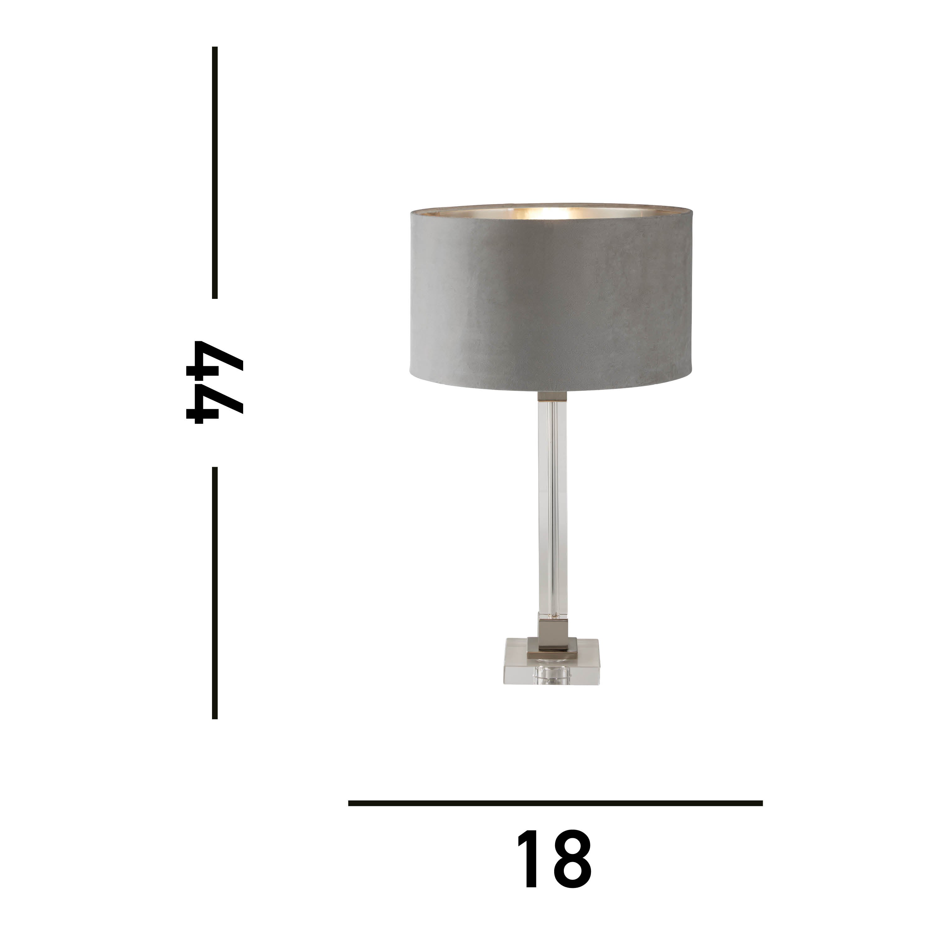 Searchlight Sarah Table Lamp - Crystal, Satin Nickel & Grey Velvet