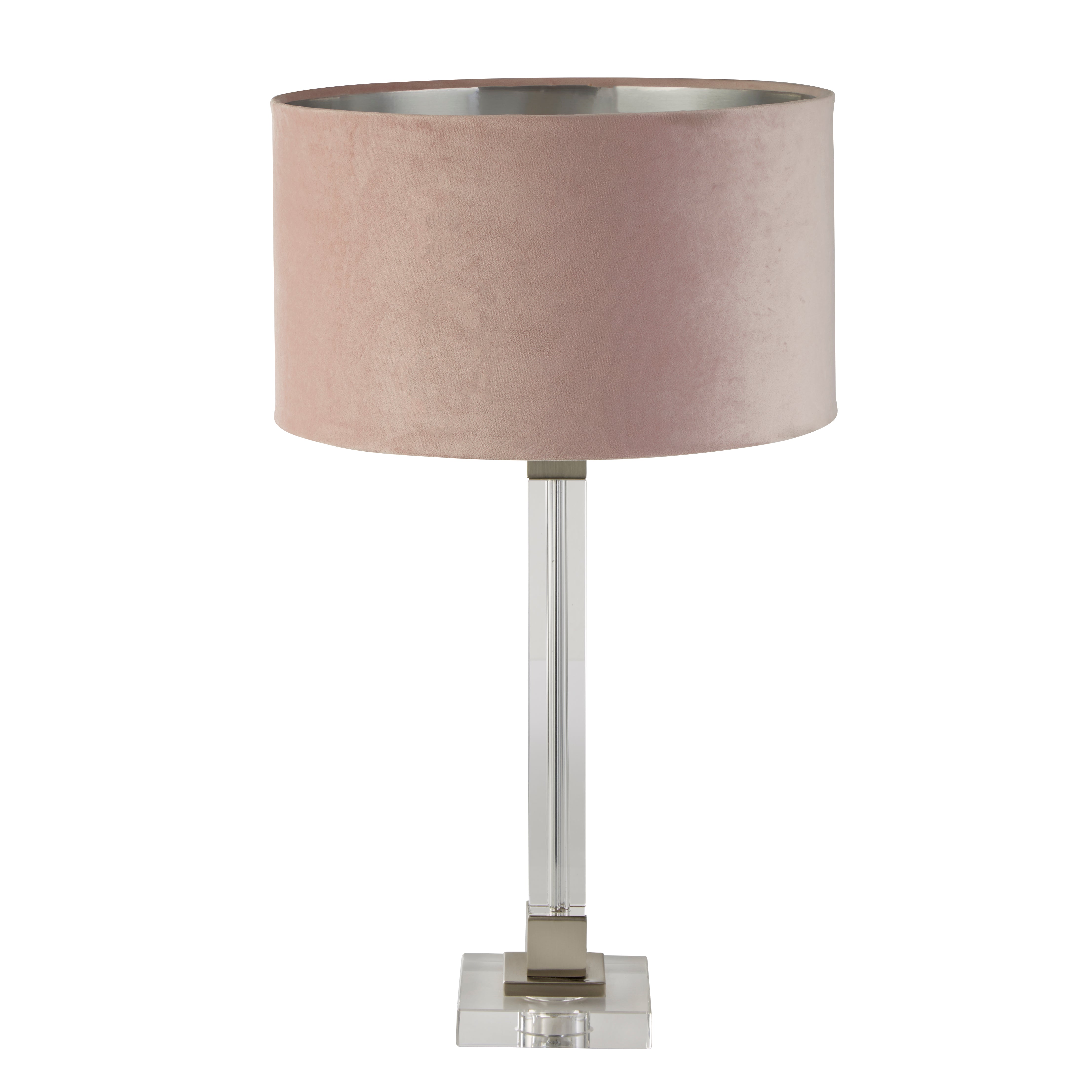 Searchlight Sarah Table Lamp - Crystal, Satin Nickel & Pink Velvet