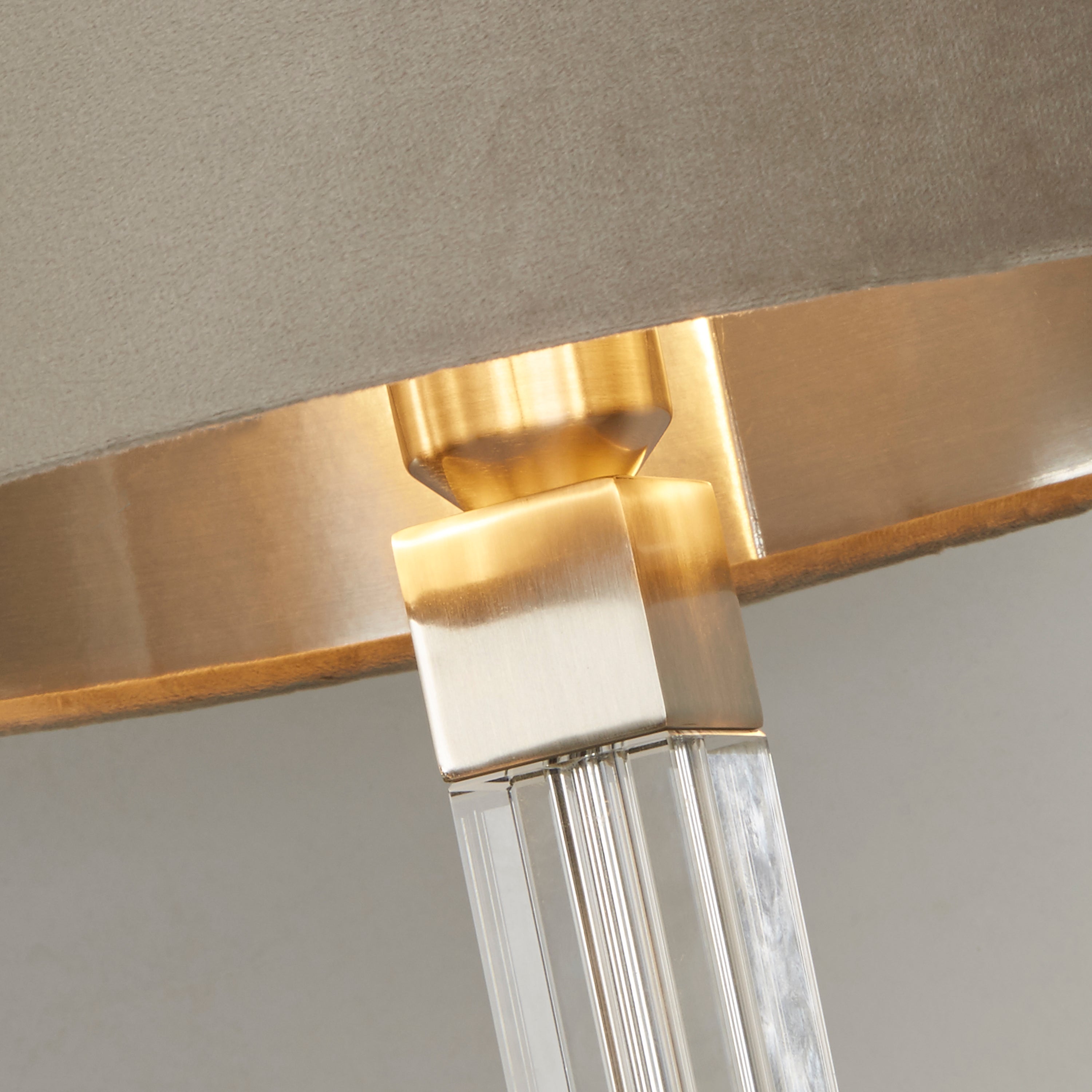 Searchlight Sarah Table Lamp - Crystal, Satin Nickel & Taupe Velvet