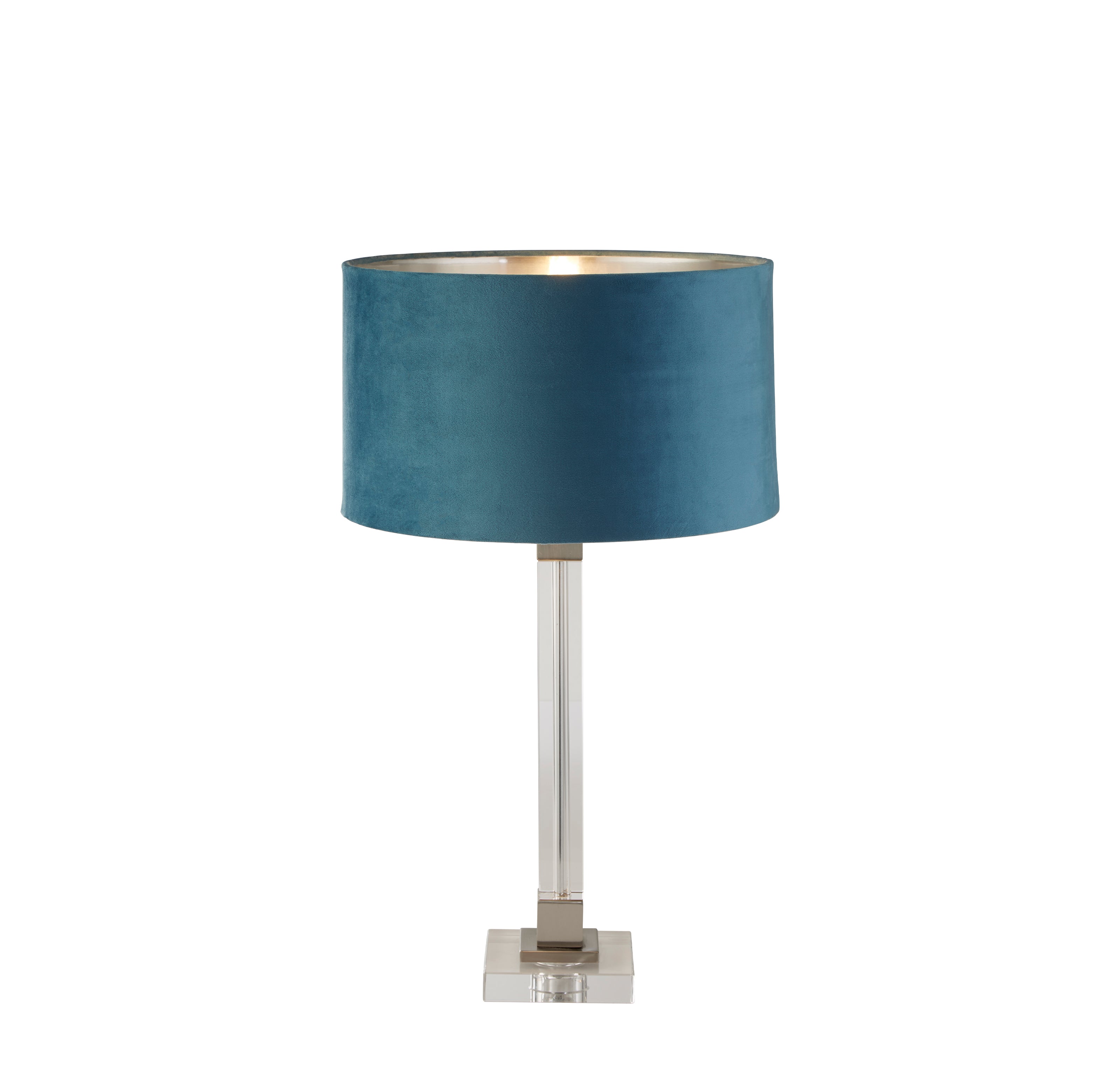 Searchlight Sarah Table Lamp - Crystal, Satin Nickel & Teal Velvet