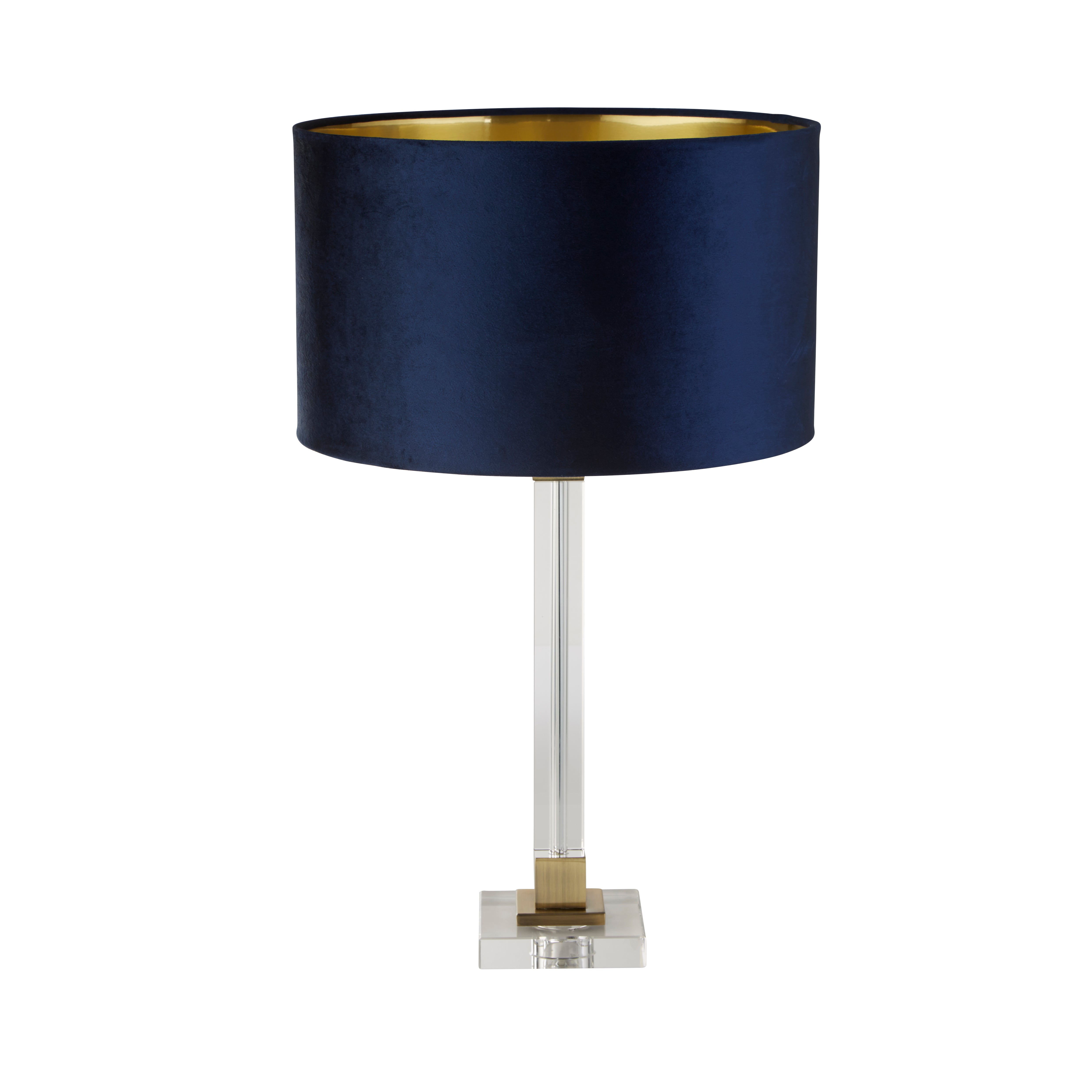 Searchlight Sarah Table Lamp - Crystal, Brass & Navy Velvet