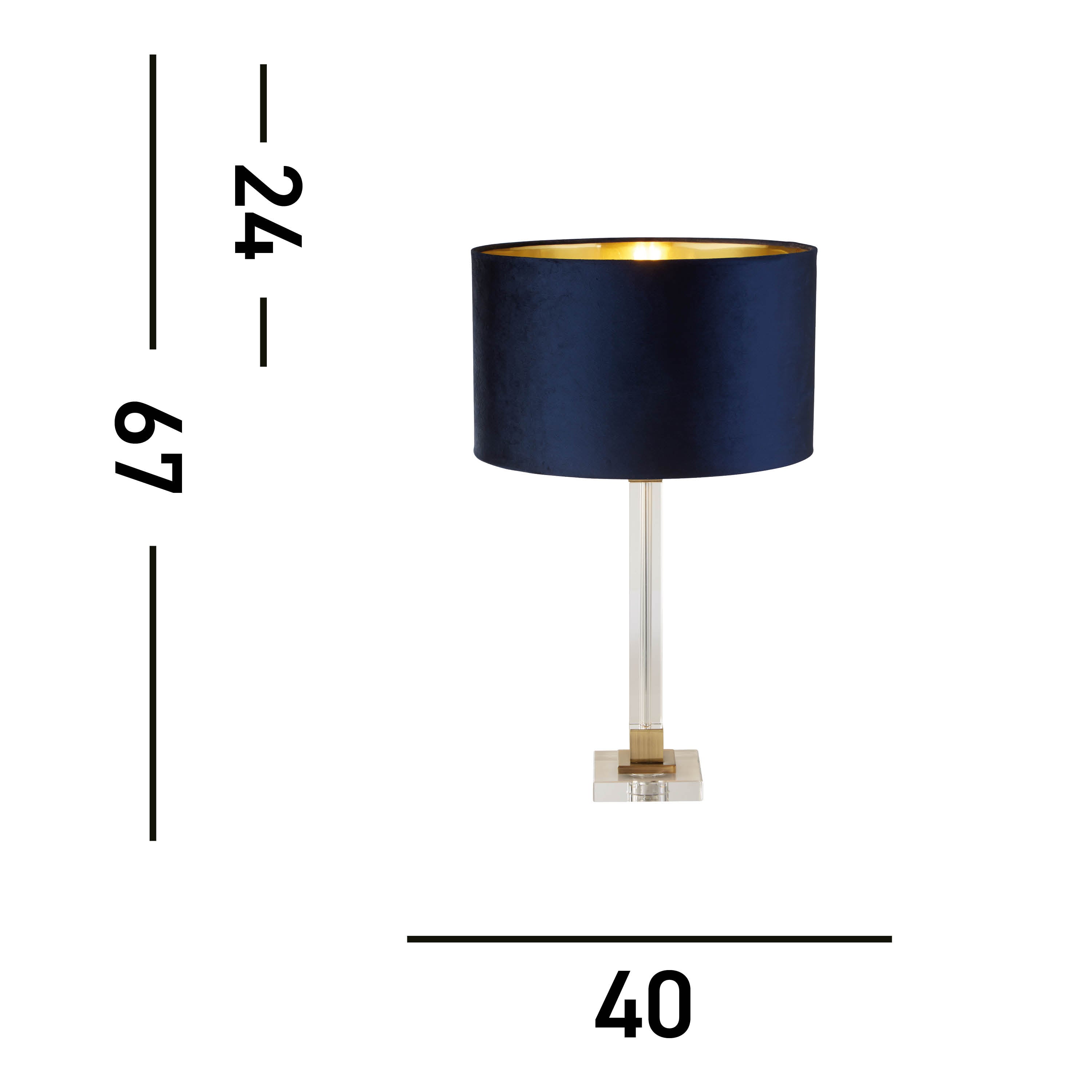 Searchlight Sarah Table Lamp - Crystal, Brass & Navy Velvet