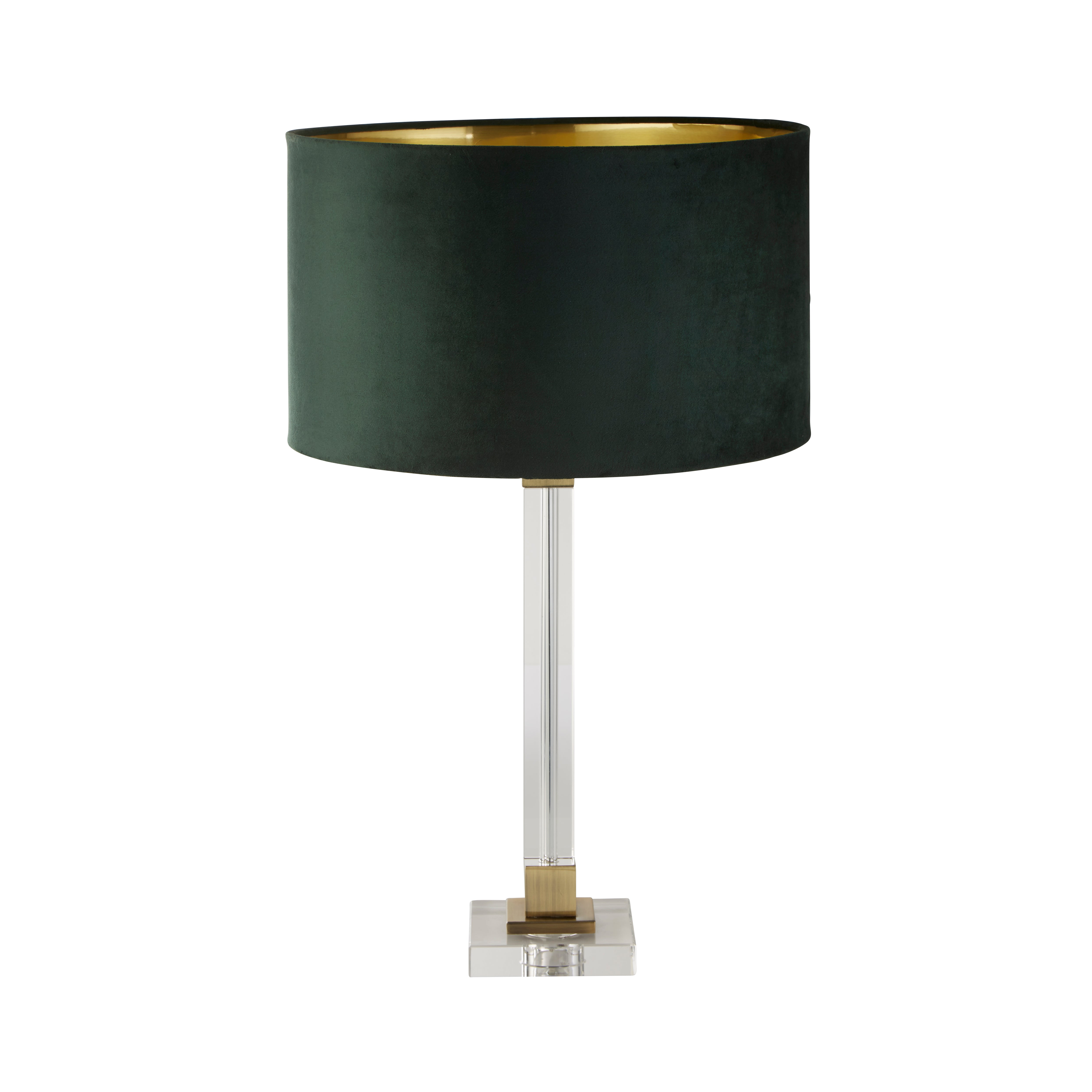 Searchlight Sarah Table Lamp - Crystal, Brass & Green Velvet