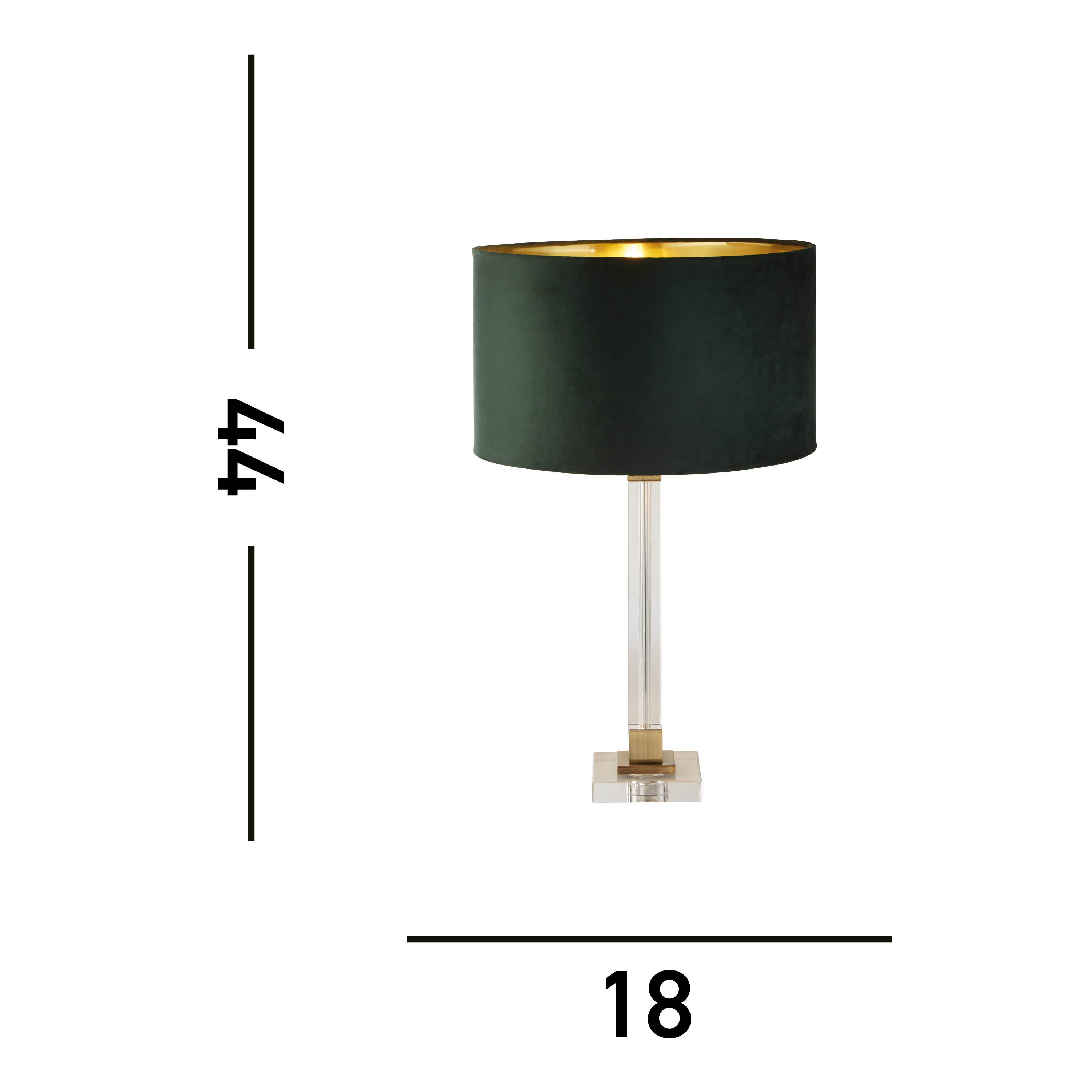 Searchlight Sarah Table Lamp - Crystal, Brass & Green Velvet