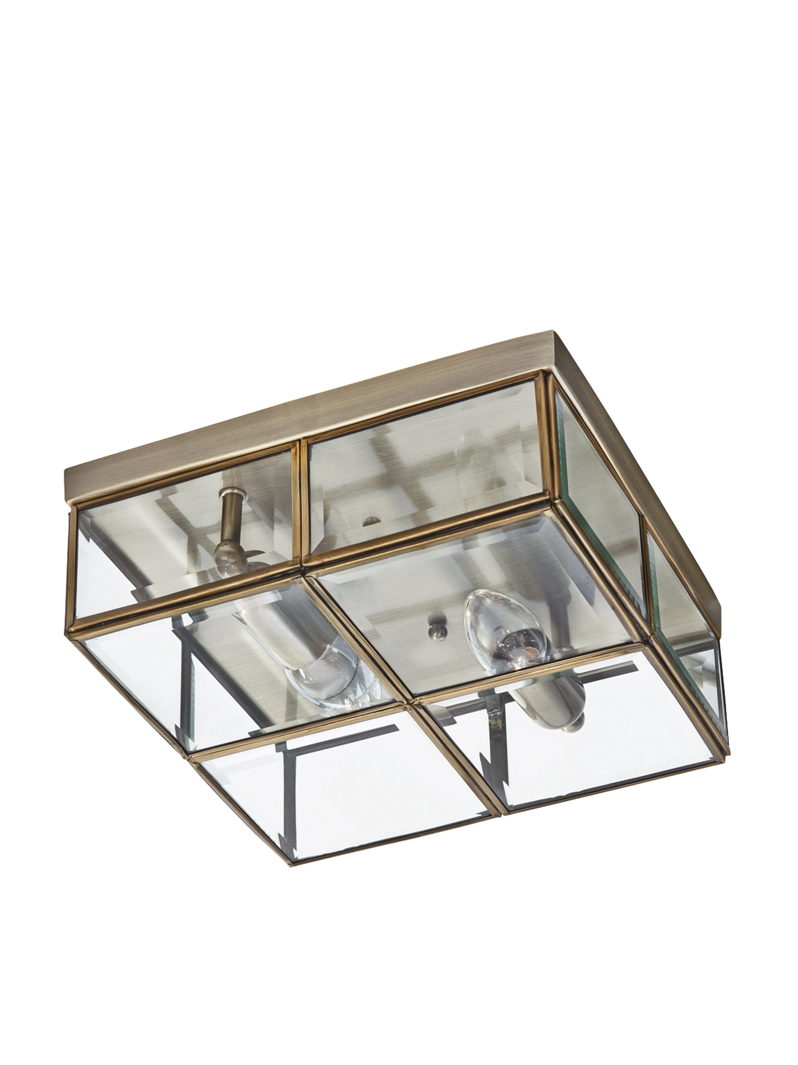 Searchlight Angela Antique Brass 2 Light Flush Fitting With Clear Bevelled Glass Shade