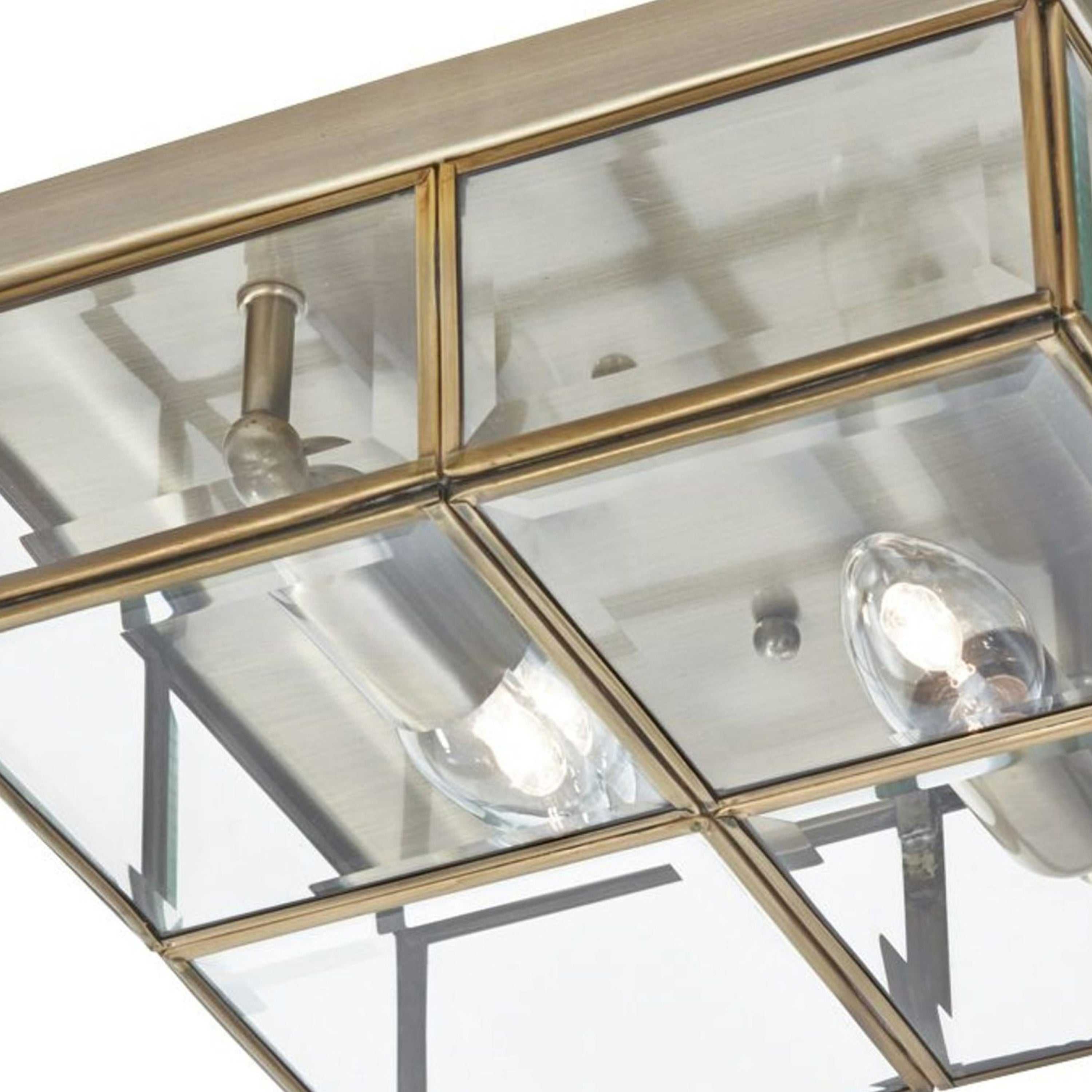 Searchlight Angela Antique Brass 2 Light Flush Fitting With Clear Bevelled Glass Shade