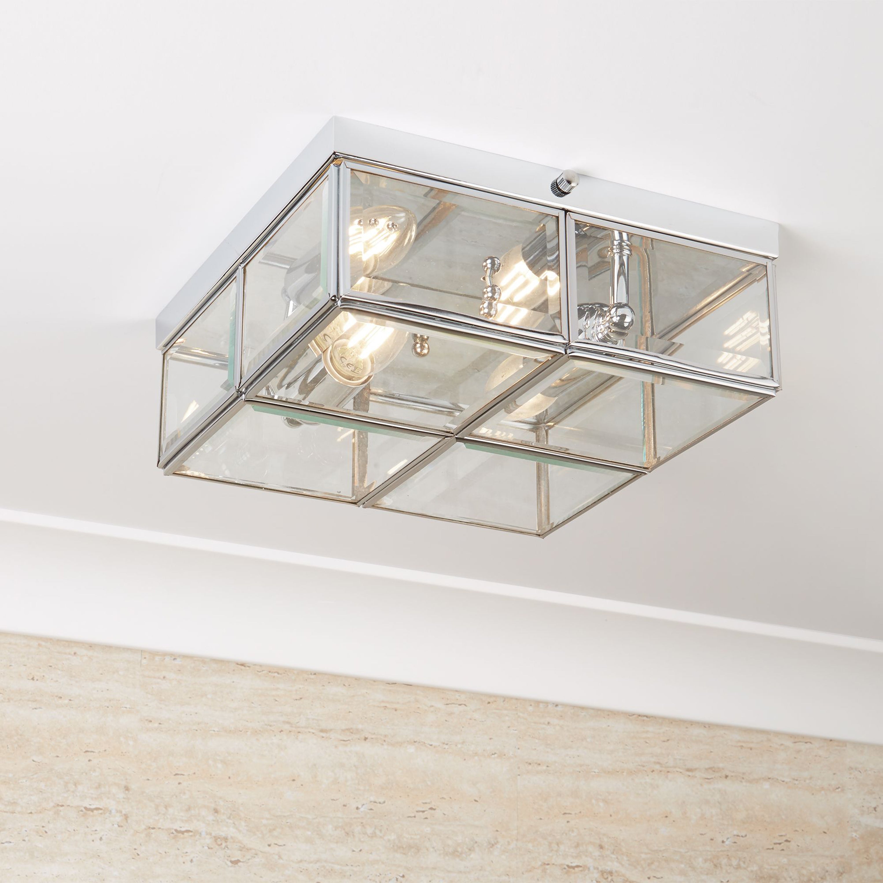 Searchlight Chrome 2 Light Flush Fitting With Clear Bevelled Glass Shade