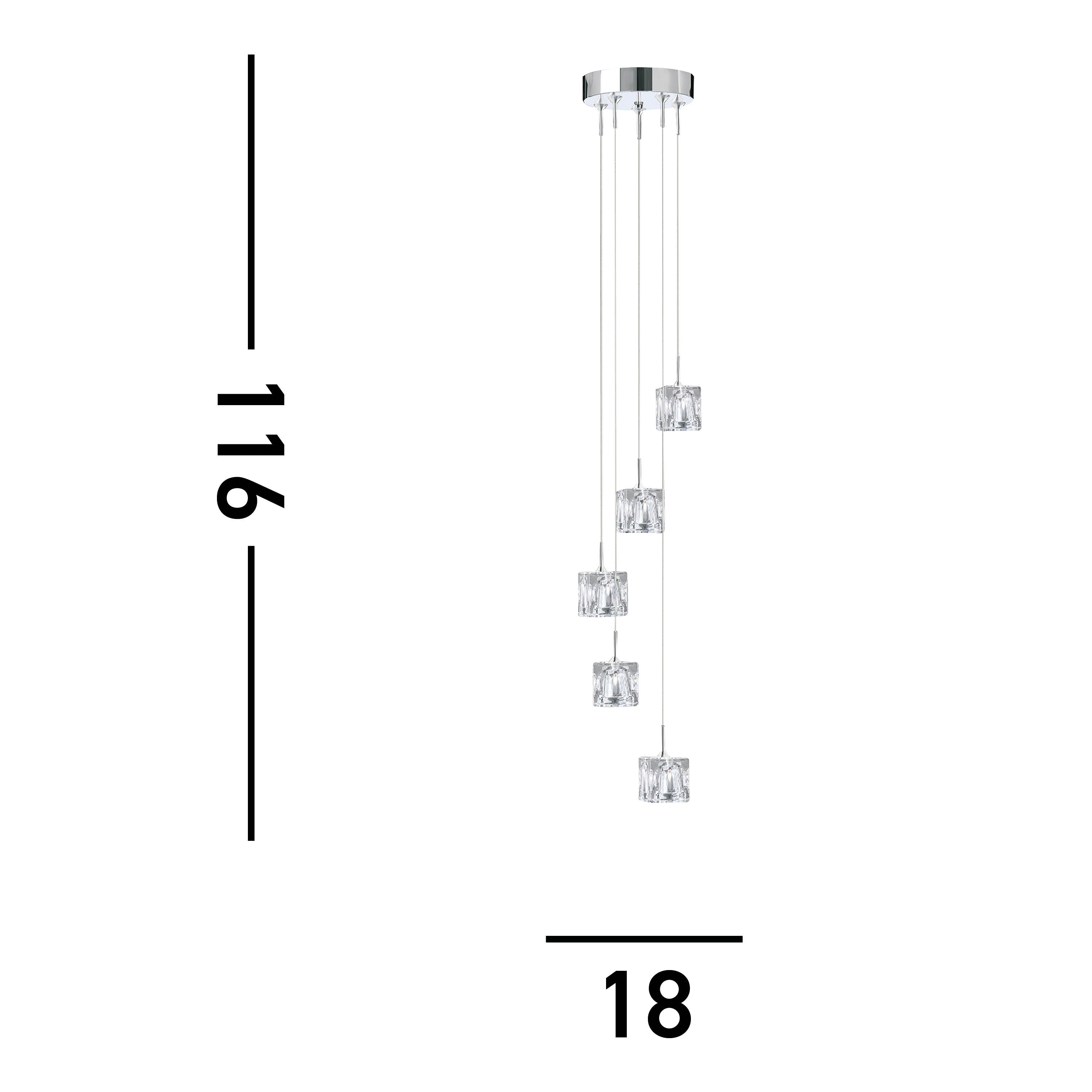 Searchlight Imrie LED - 5 Light Multi - Drop, Clear Glass Shades, Chrome