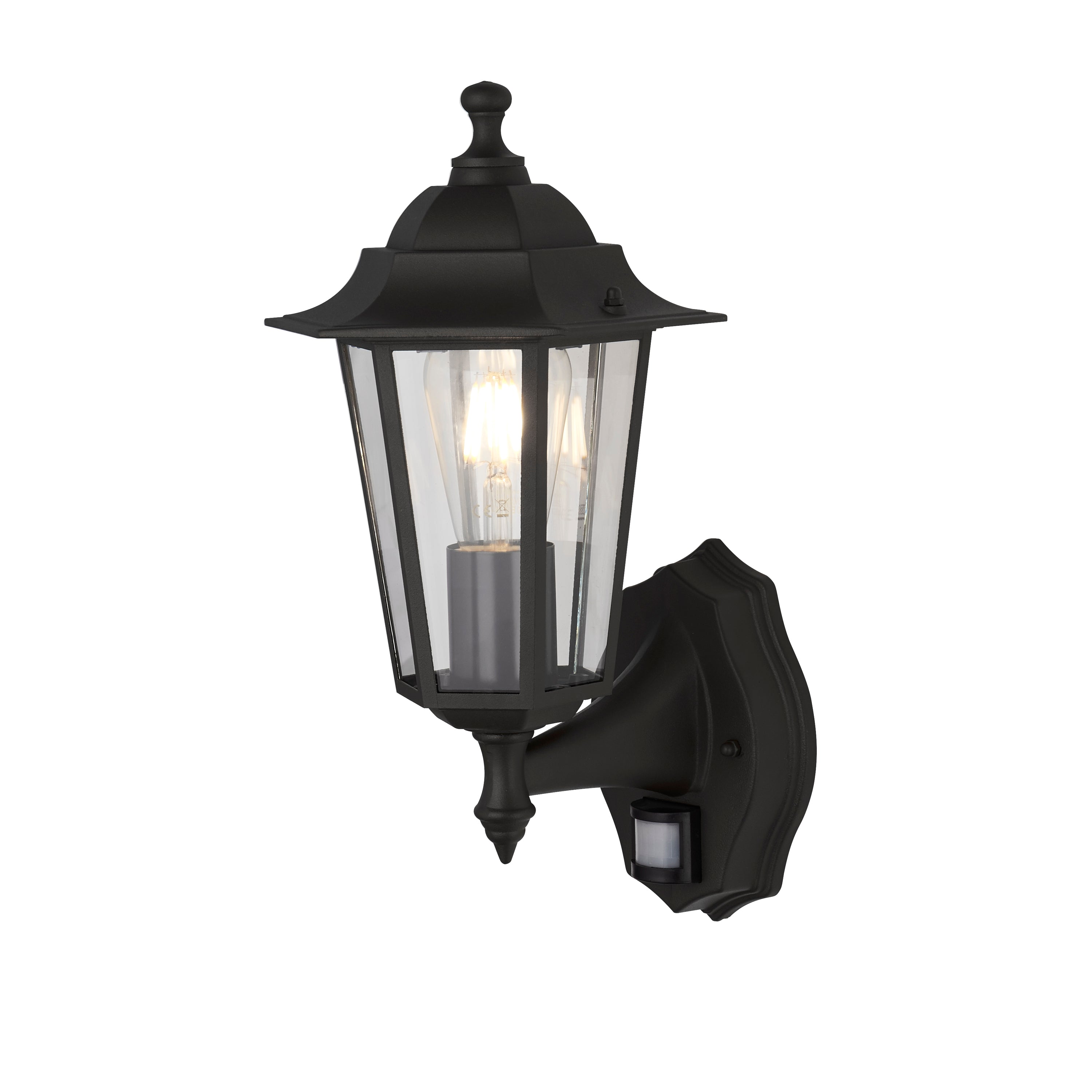 Searchlight Acton Outdoor Wall Light with PIR - Black & Glass