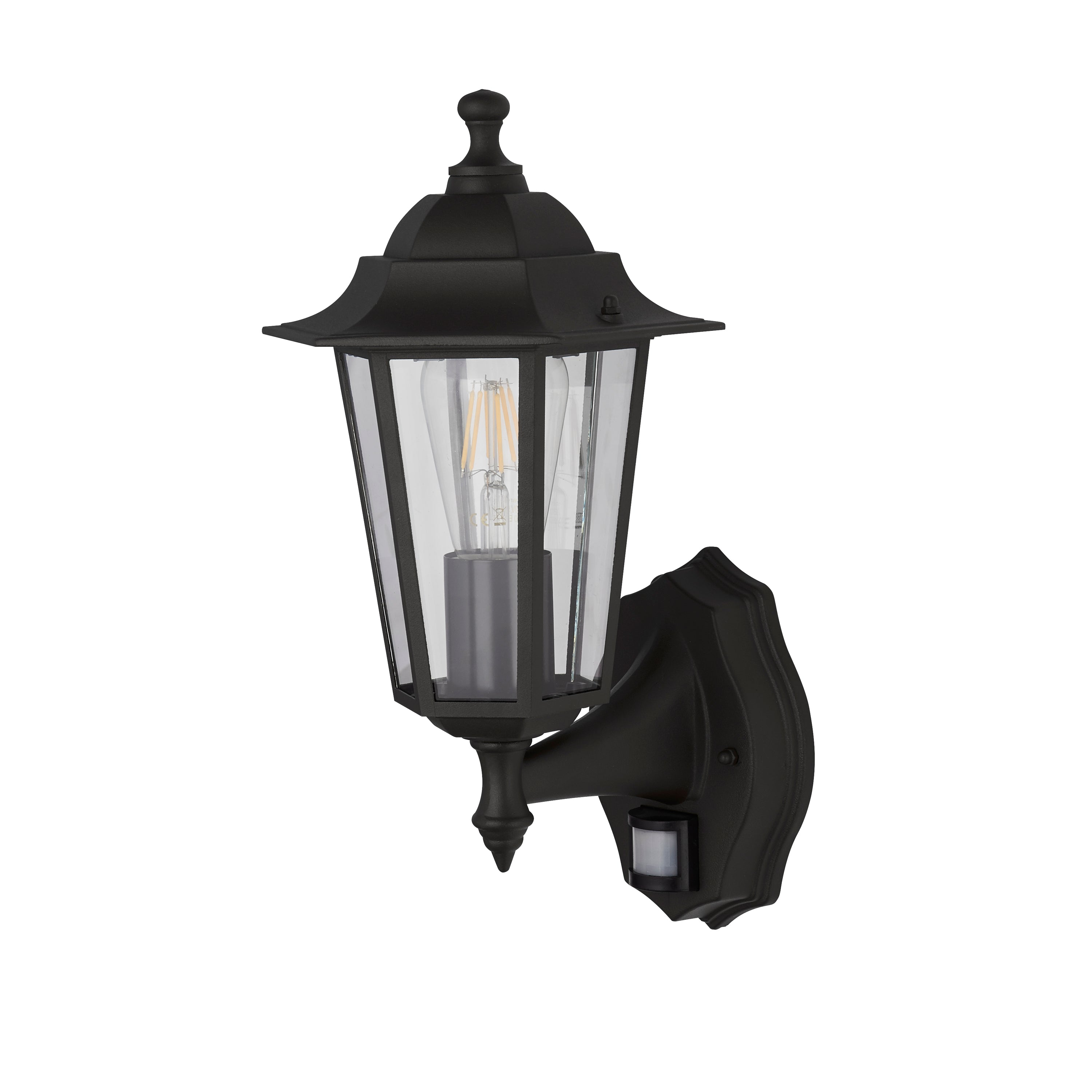 Searchlight Acton Outdoor Wall Light with PIR - Black & Glass