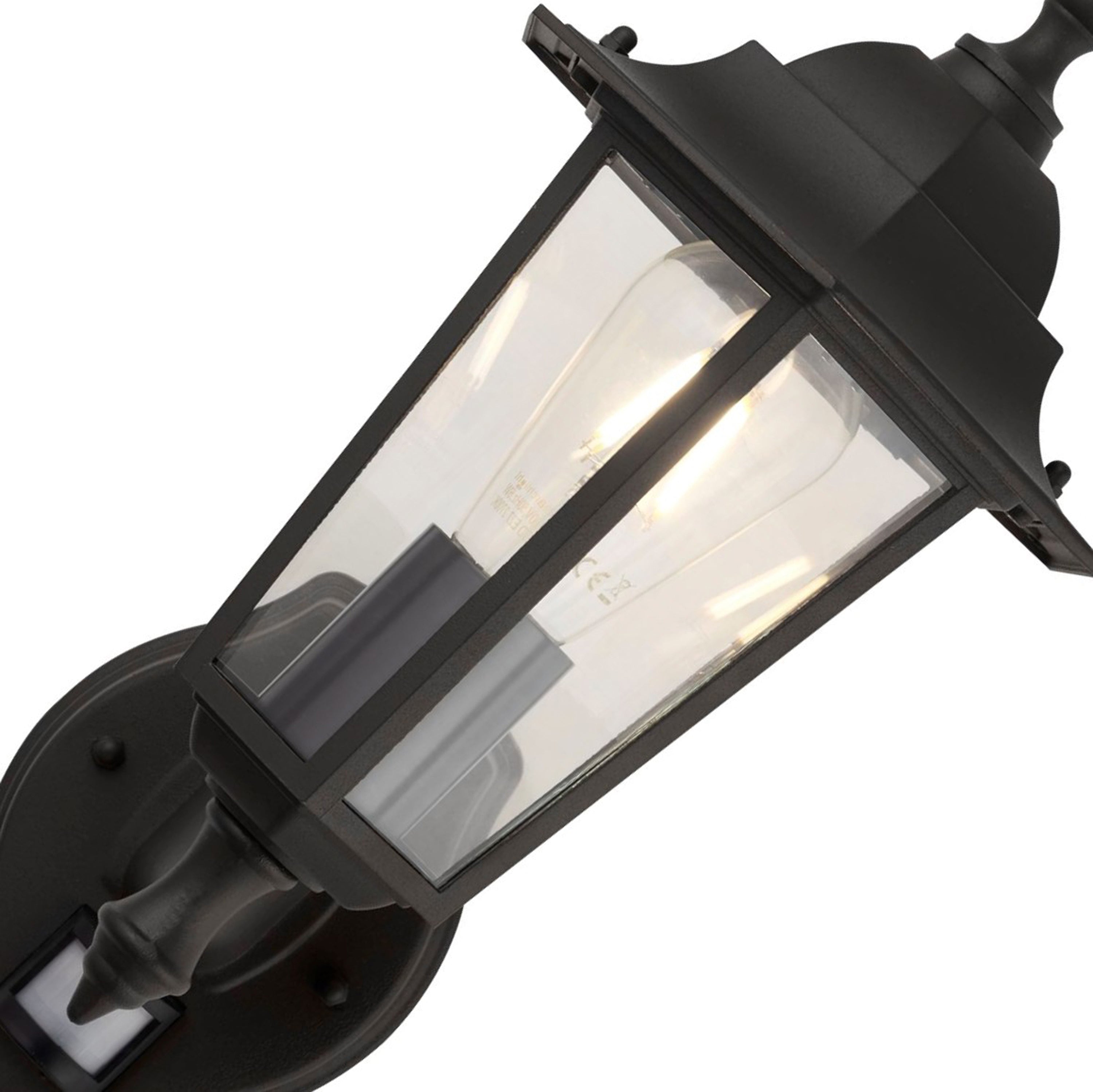 Searchlight Acton Outdoor Wall Light with PIR - Black & Glass