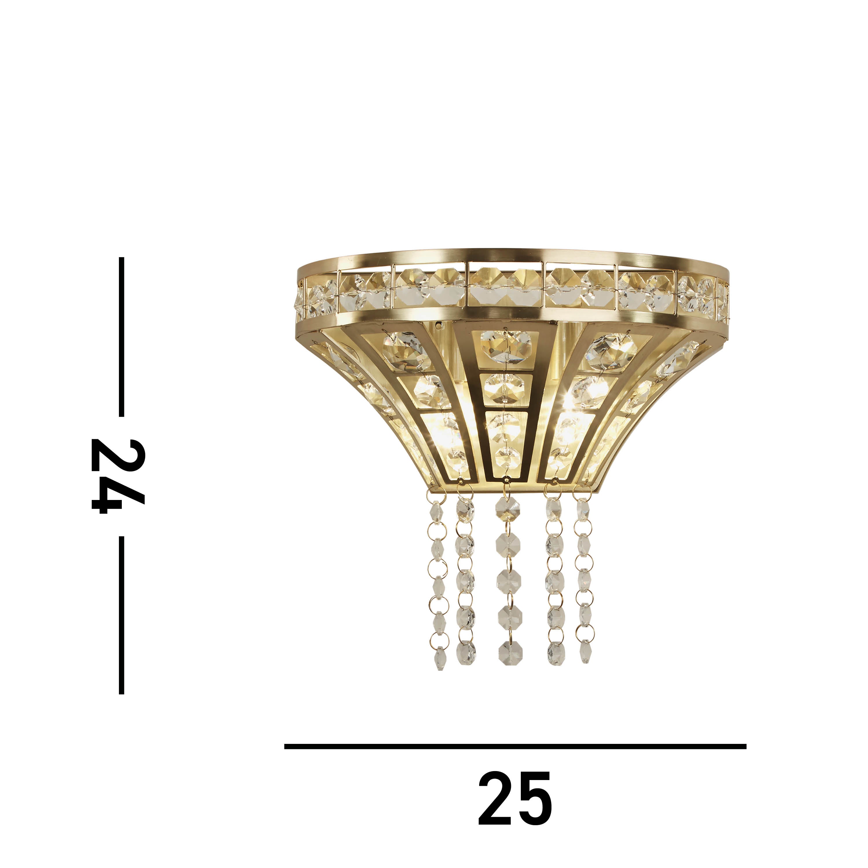 Searchlight Gardeners 2 Light Wall Light - Satin Brass & Clear Crystal