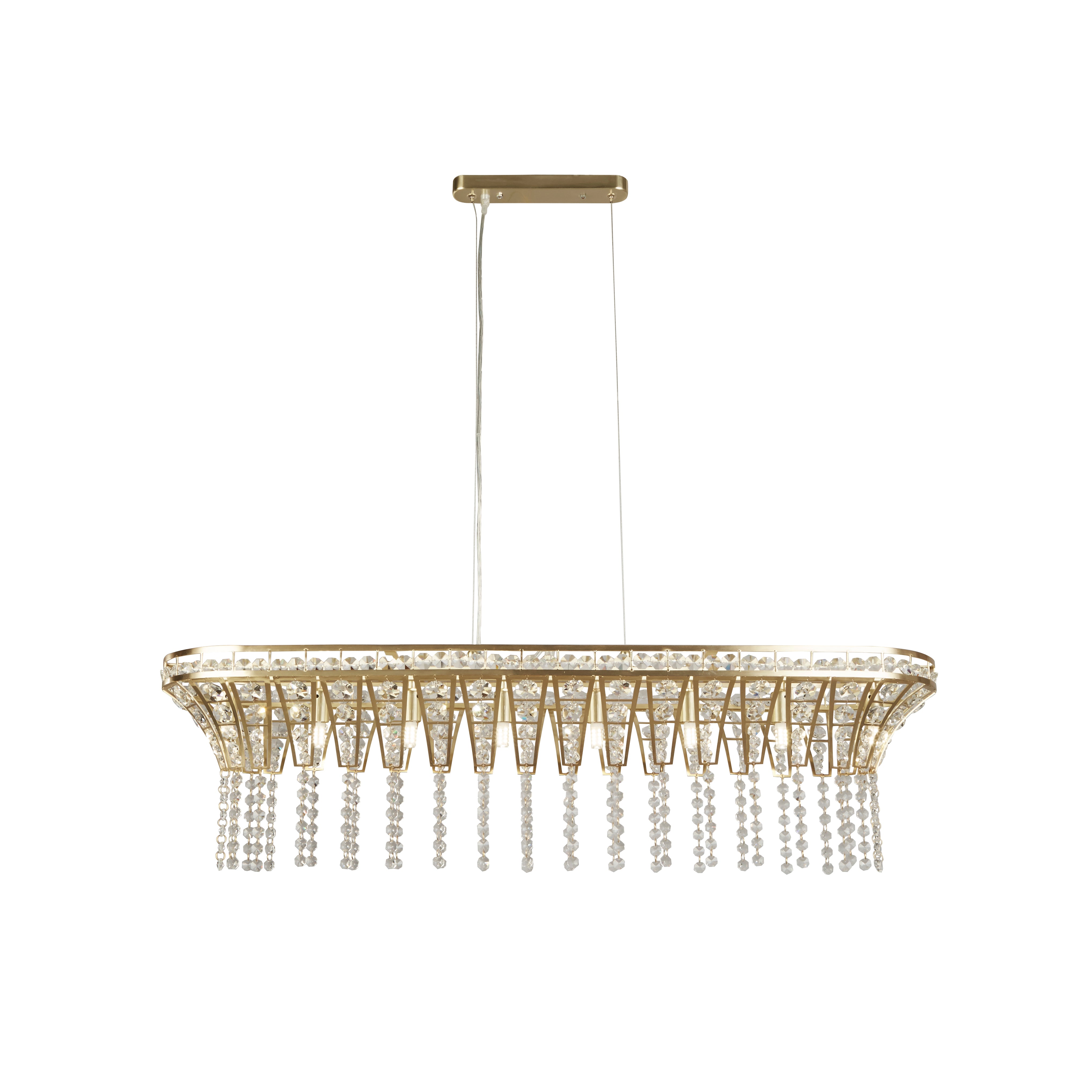 Searchlight Gardeners 8 Light Bar Pendant - Satin Brass & Clear Crystal