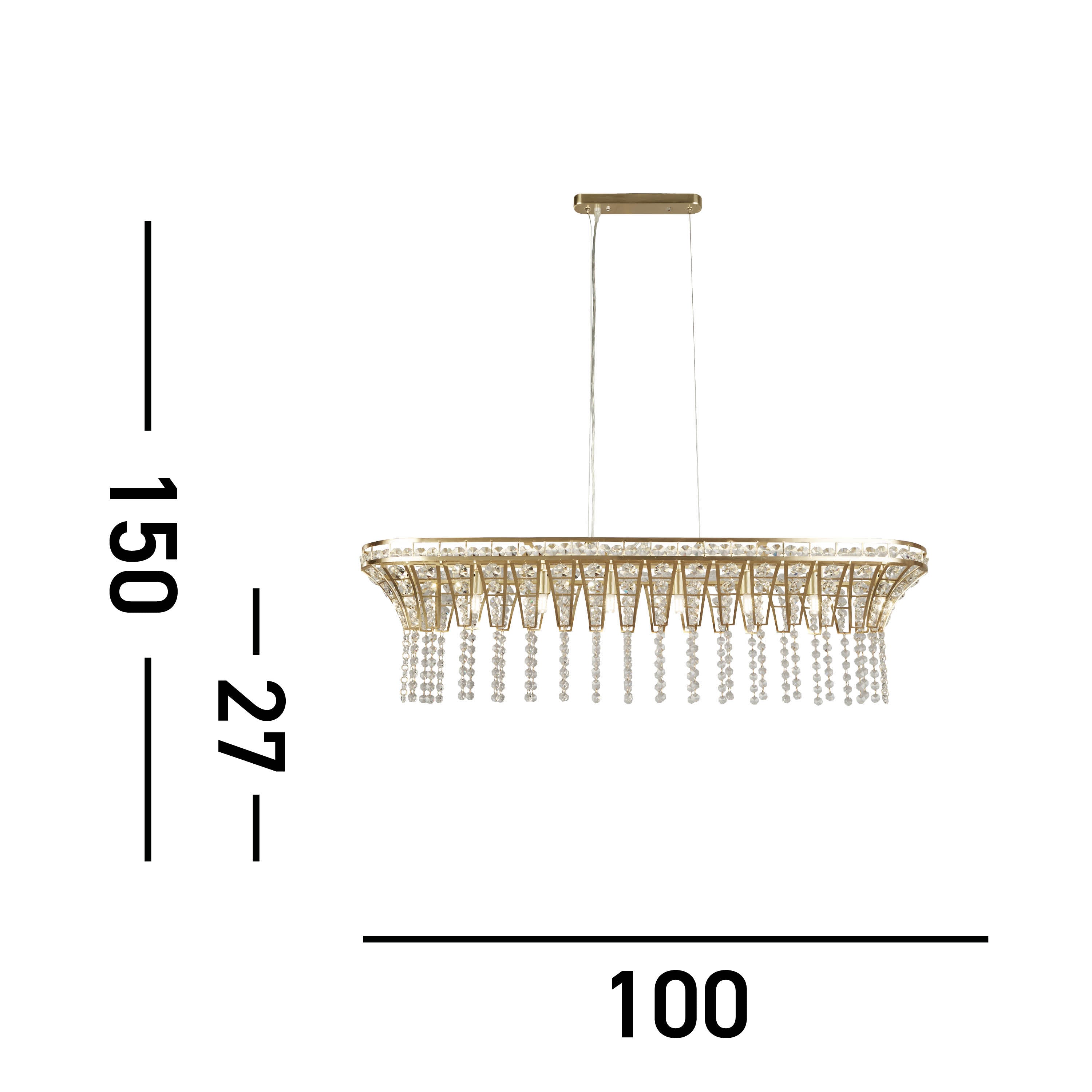 Searchlight Gardeners 8 Light Bar Pendant - Satin Brass & Clear Crystal