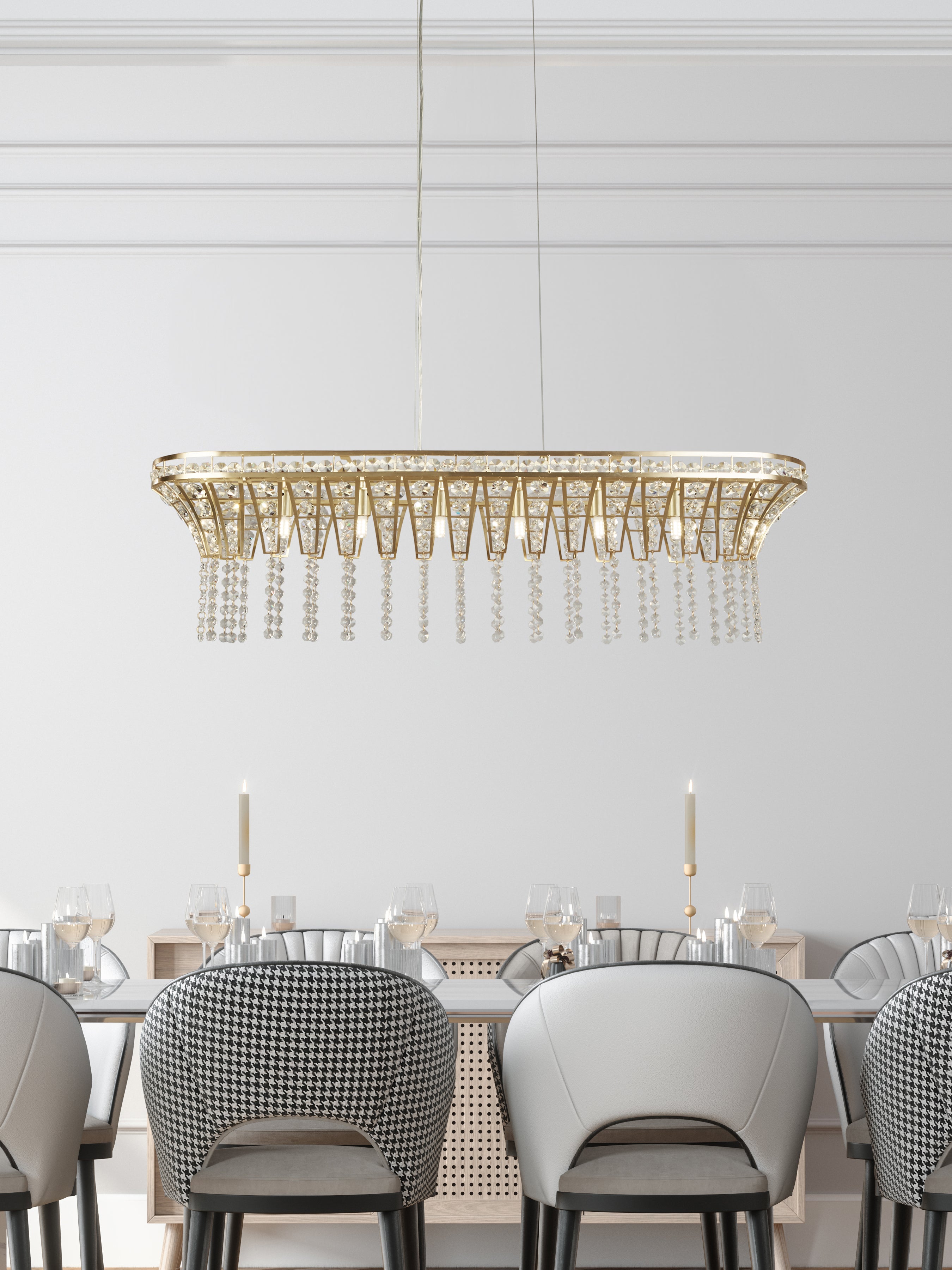 Searchlight Gardeners 8 Light Bar Pendant - Satin Brass & Clear Crystal